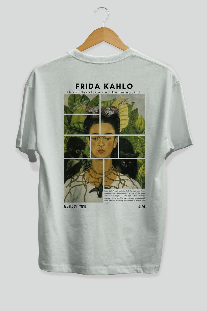 Frida Kahlo Arka Baskılı Oversize t-shirt Erkek Kadın Bisiklet Yaka Pamuk tişort