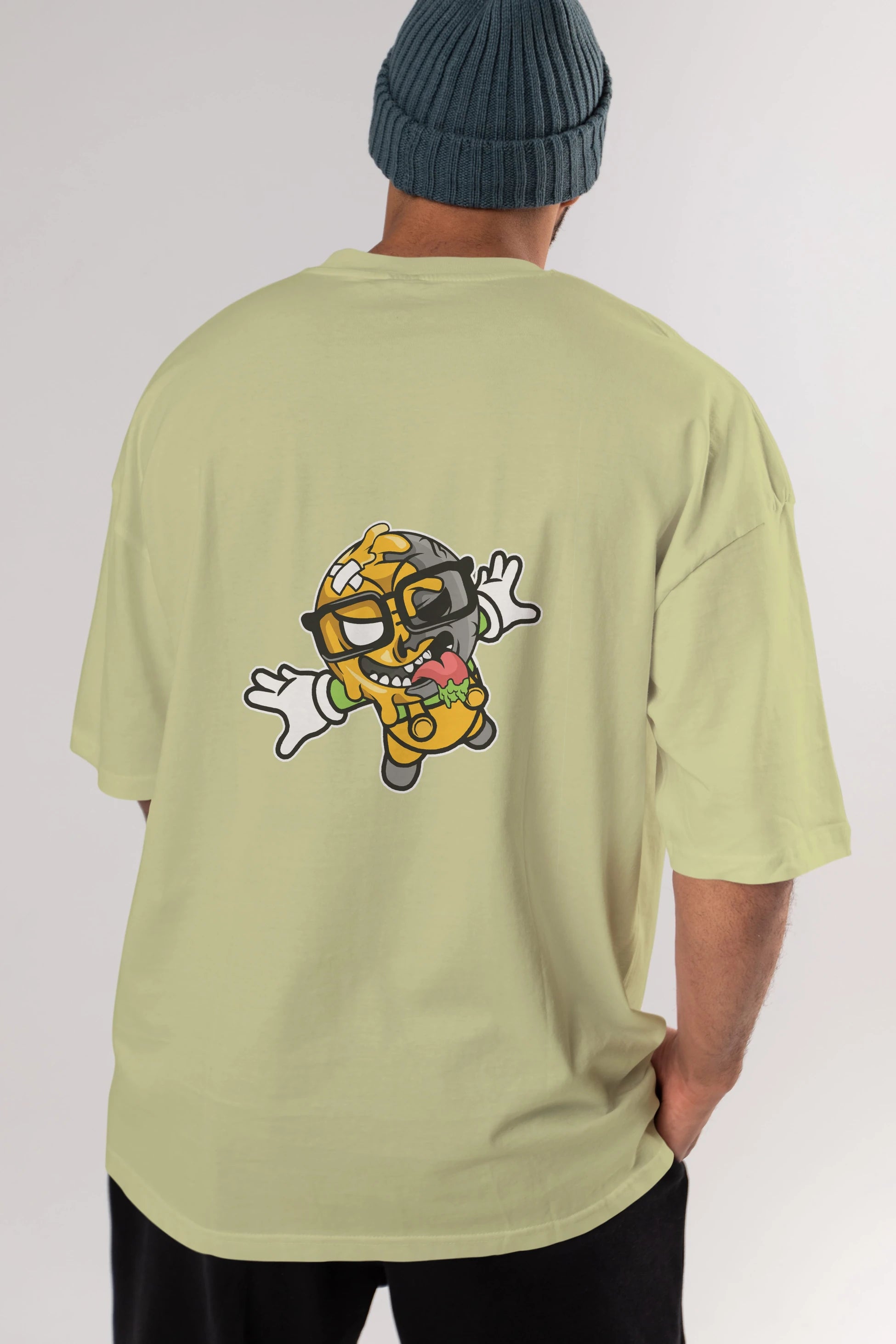 Smiley Jump Arka Baskılı Oversize t-shirt Erkek Kadın Unisex %100 Pamuk tişort