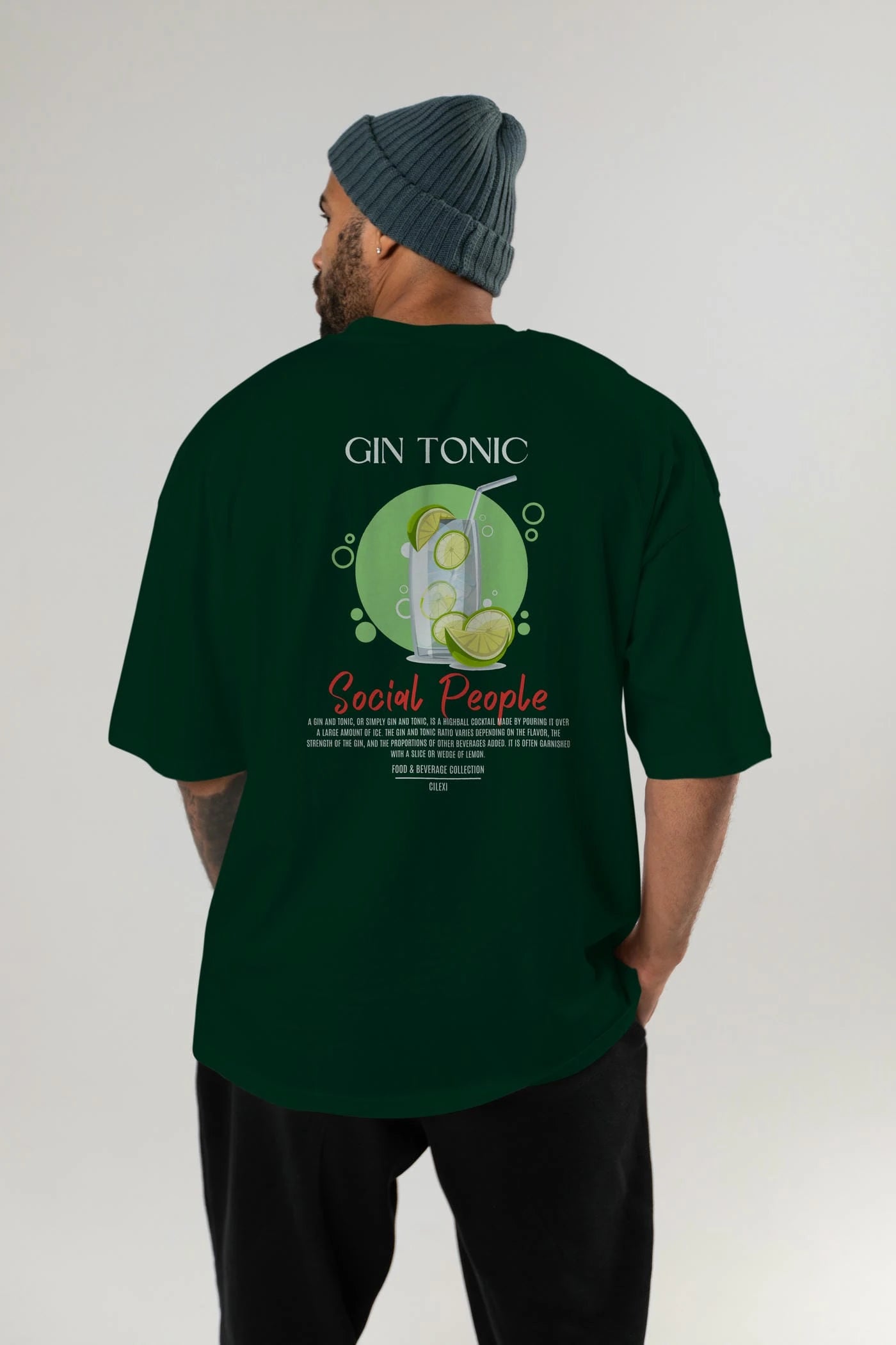 Gın Tonıc Kokteyl Serisi Baskılı Oversize t-shirt Erkek Kadın Unisex %100 Pamuk Bisiklet Yaka tişort