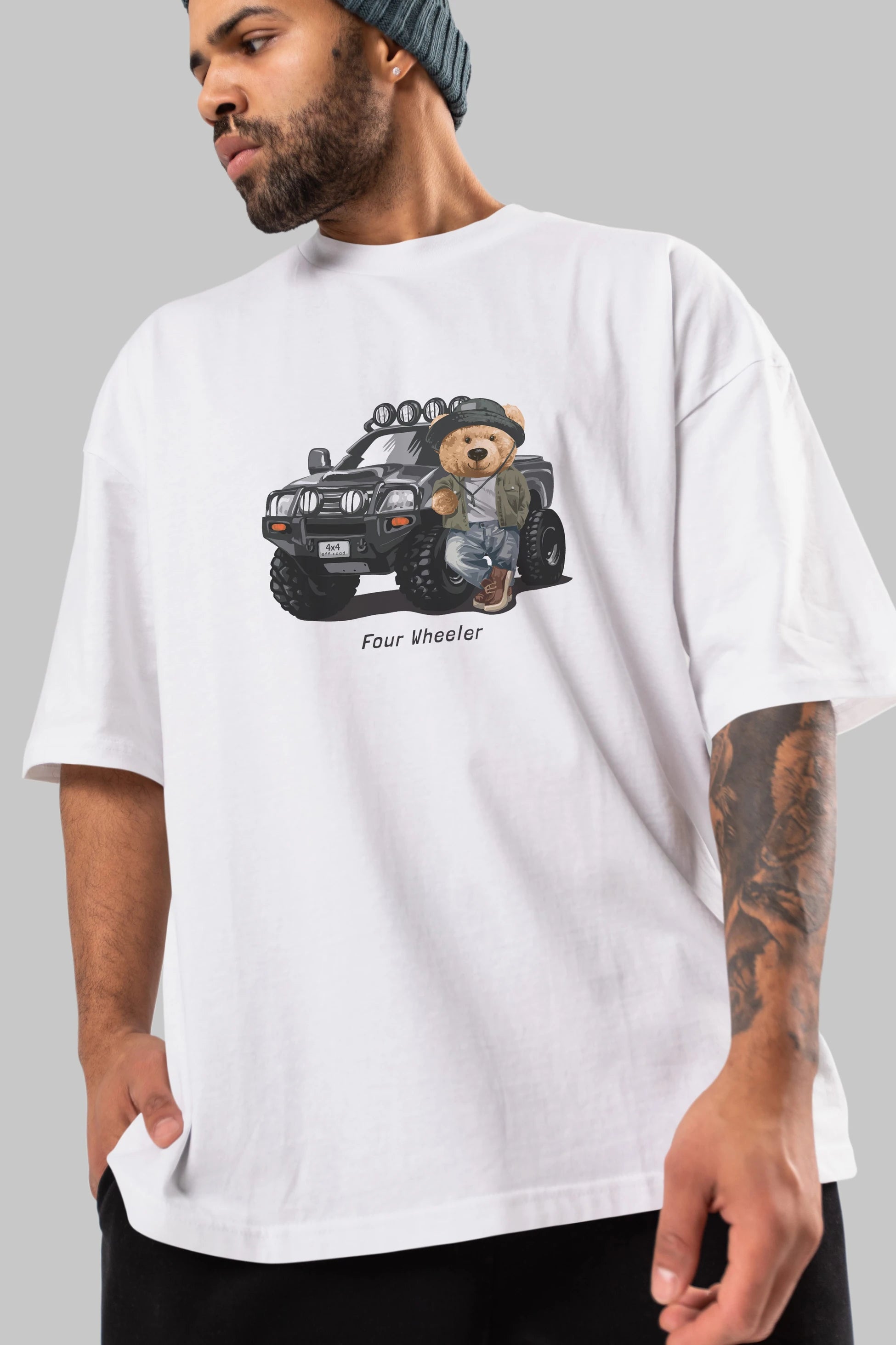 Teddy Bear Off Road Ön Baskılı Oversize t-shirt Erkek Kadın Unisex %100 Pamuk