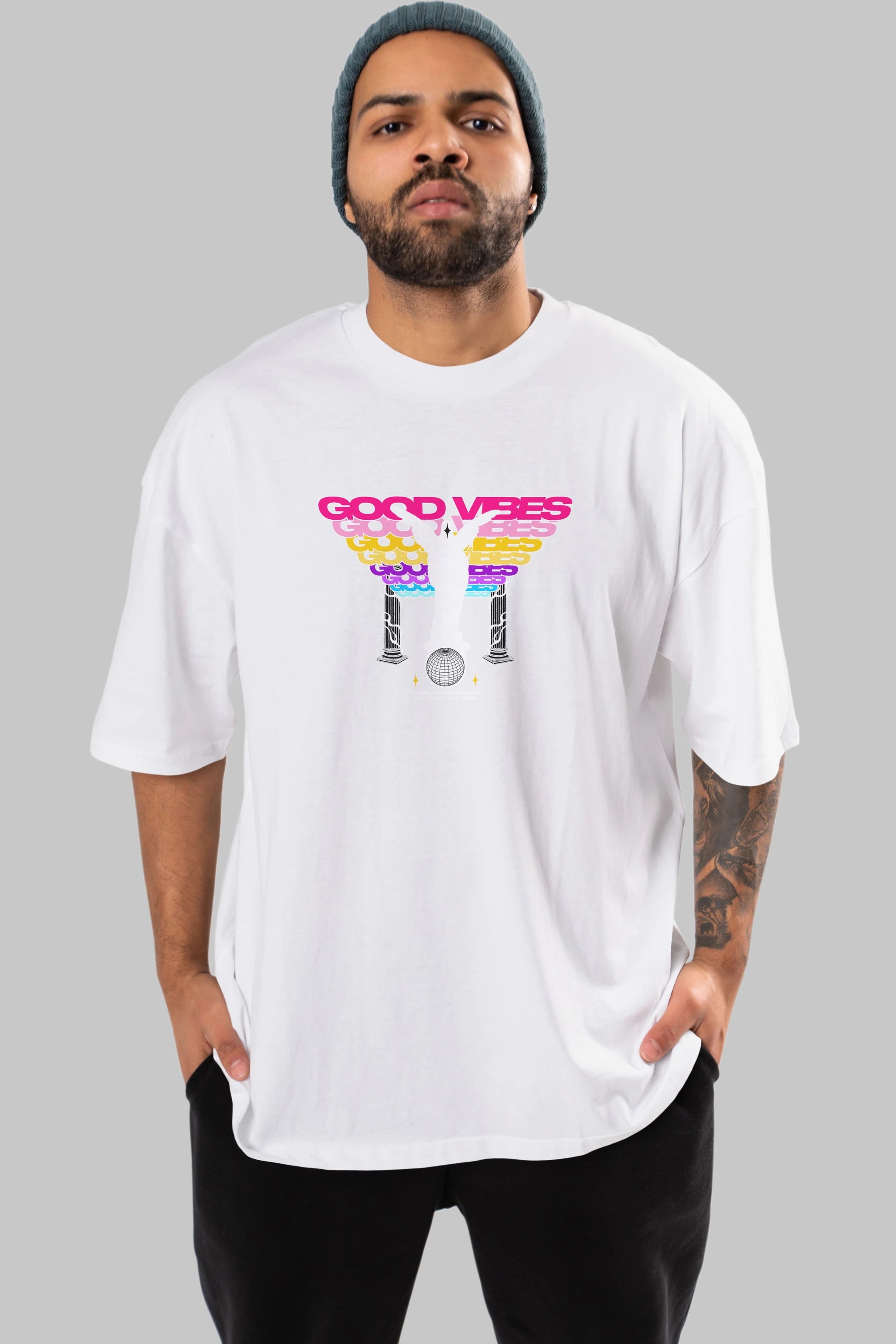 Good Vibes Ön Baskılı Oversize t-shirt Erkek Kadın Unisex