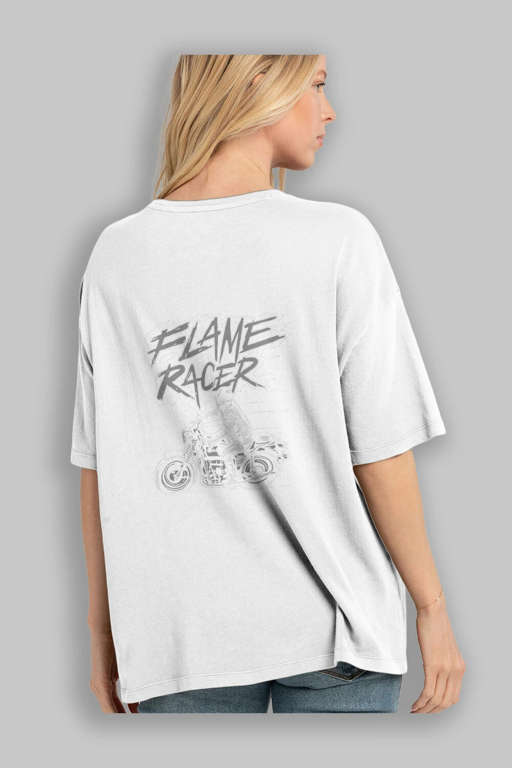 Flame Racer Arka Baskılı Oversize t-shirt Erkek Kadın Unisex %100 Pamuk