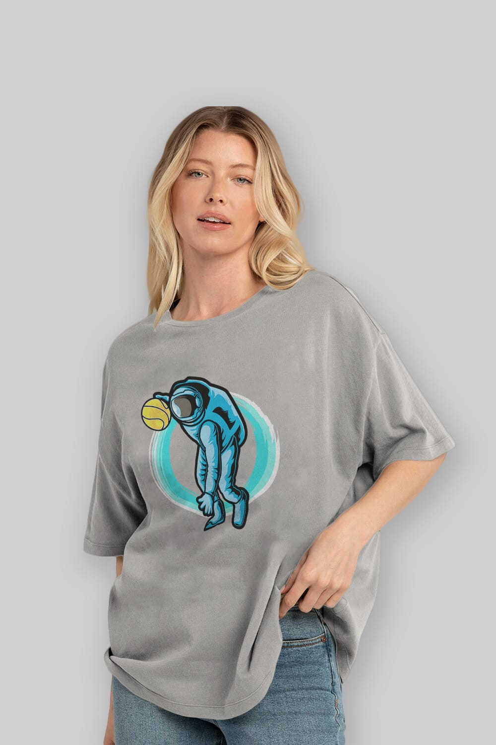 Astronaut Dribble Ön Baskılı Oversize t-shirt Erkek Kadın Unisex