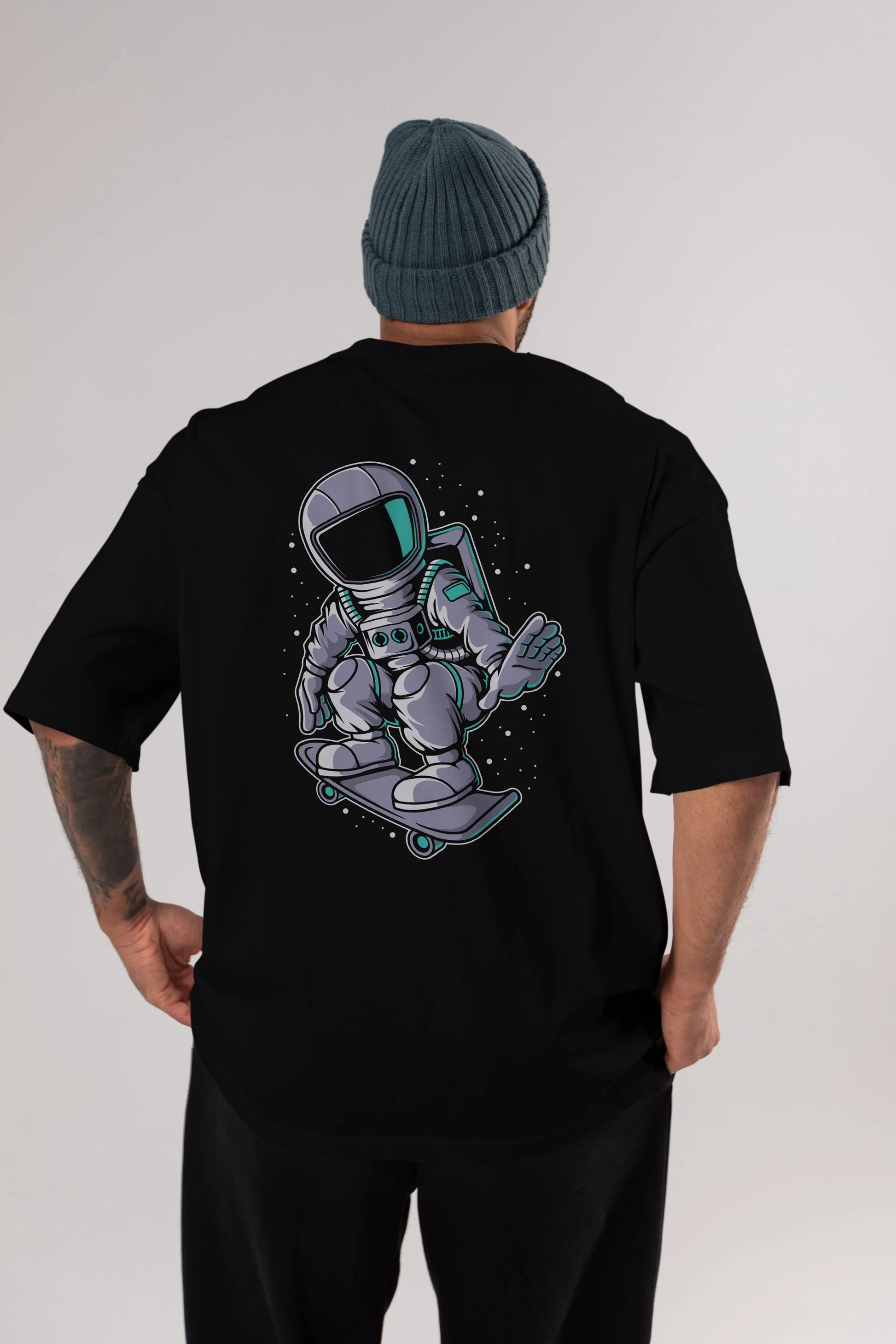 Astronaut Skater Arka Baskılı Oversize t-shirt Erkek Kadın Unisex
