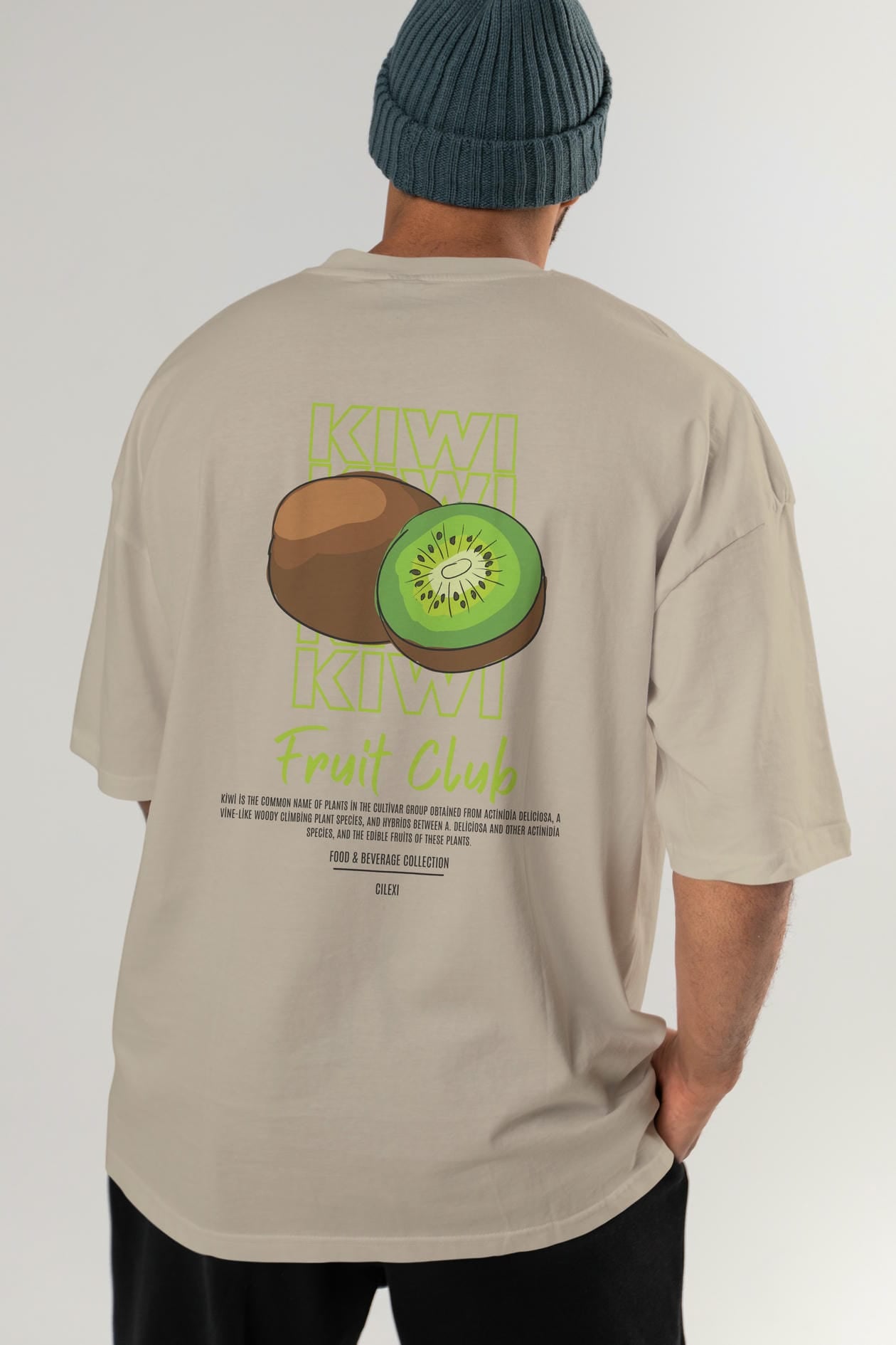 Kiwi Arka Baskılı Oversize t-shirt Erkek Kadın Pamuk Bisiklet Yaka tişort