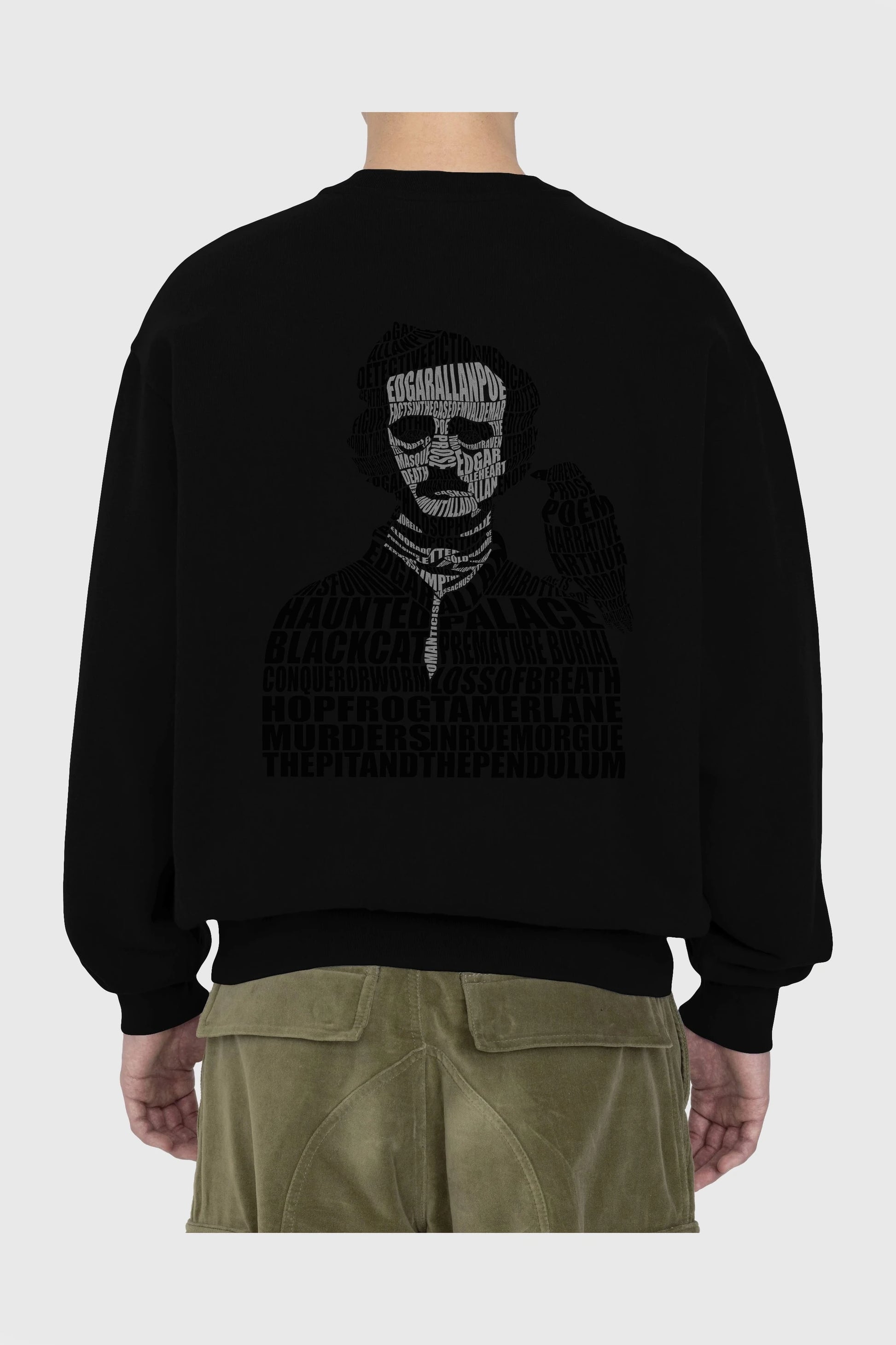 Edgar Alan Poe Calligram Arka Baskılı Oversize Sweatshirt Erkek Kadın Unisex
