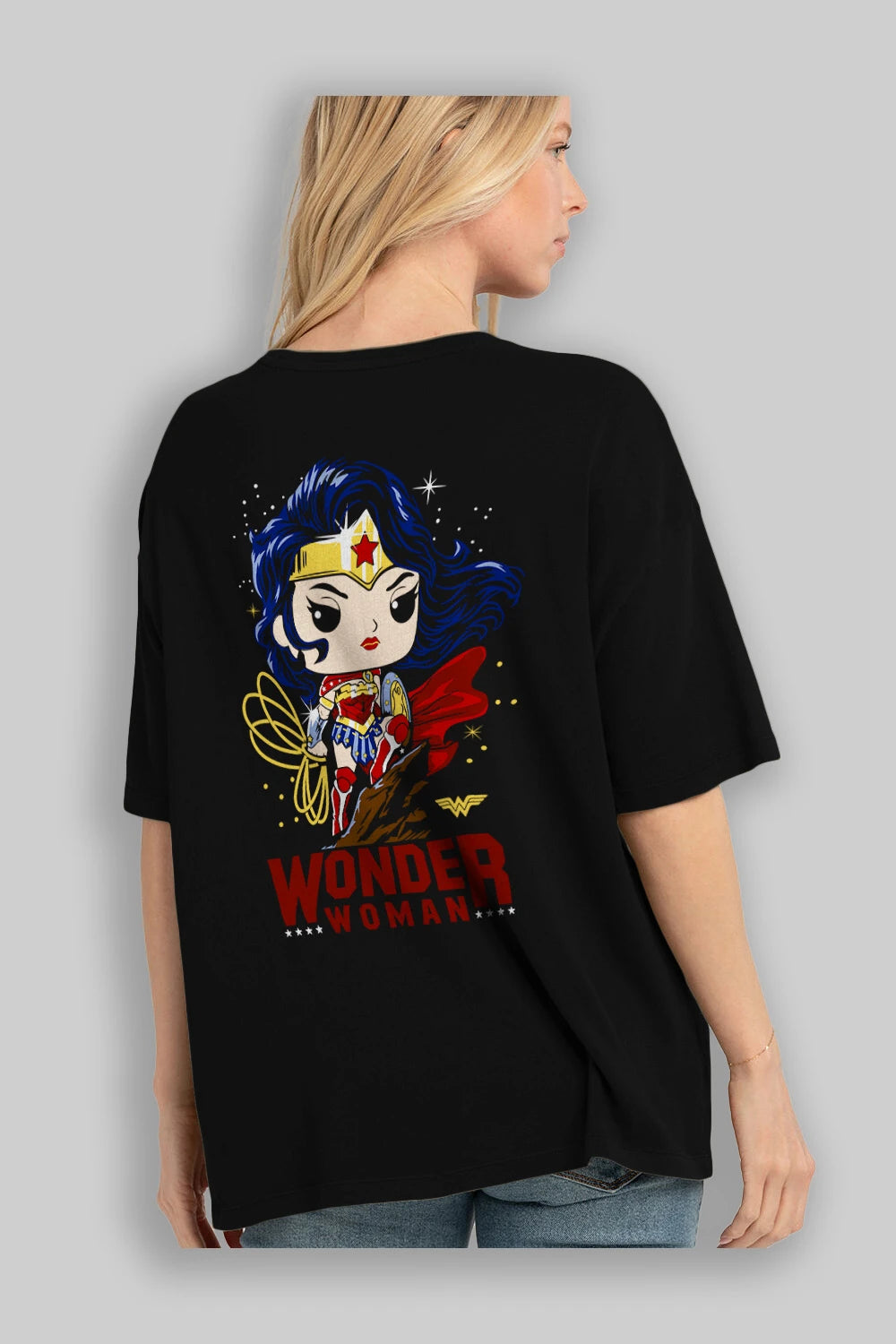 Wonder Woman (2) Arka Baskılı Oversize t-shirt Erkek Kadın Unisex %100 Pamuk Bisiklet Yaka tişort