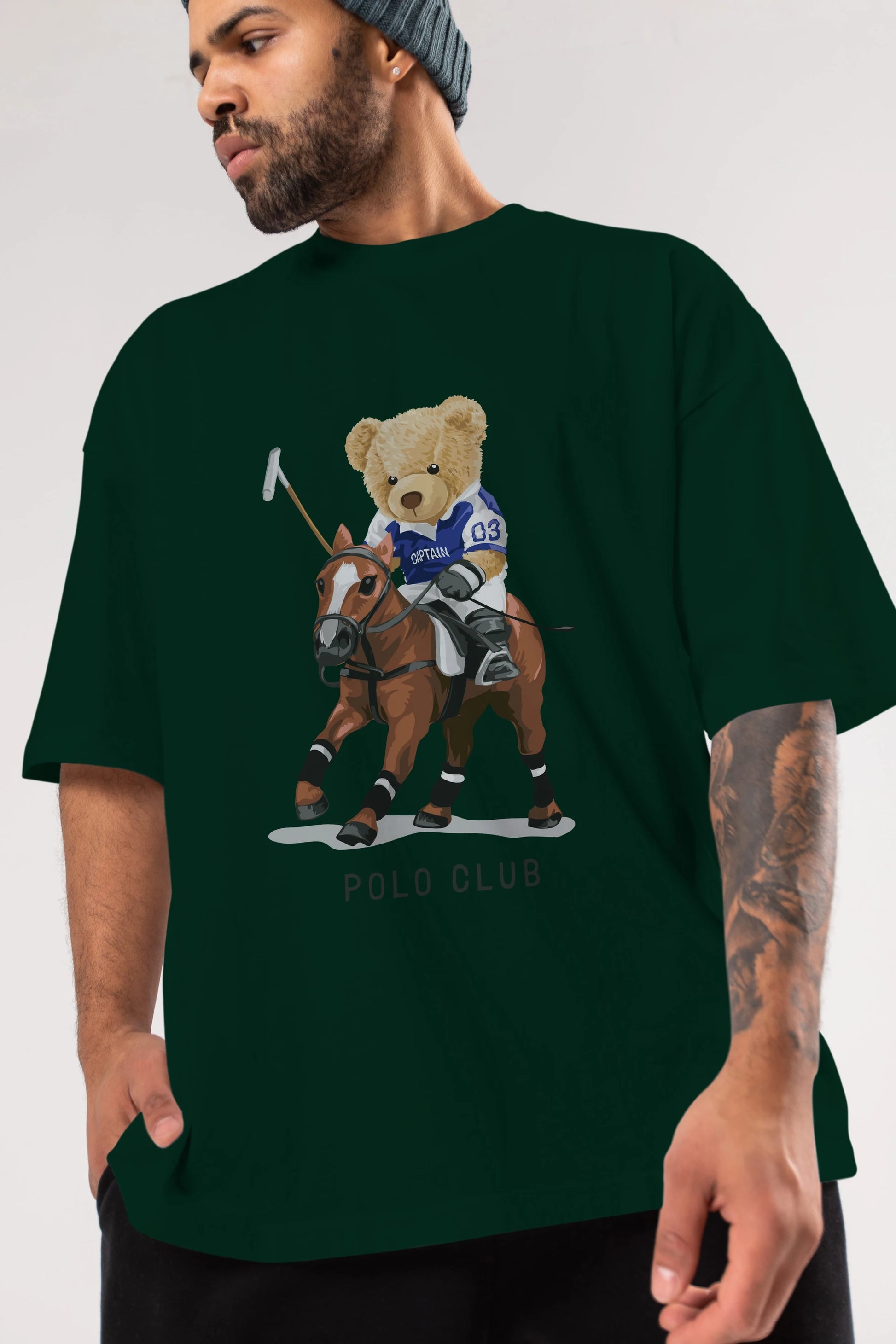 Teddy Bear Polo Club Ön Baskılı Oversize t-shirt Erkek Kadın Unisex %100 Pamuk