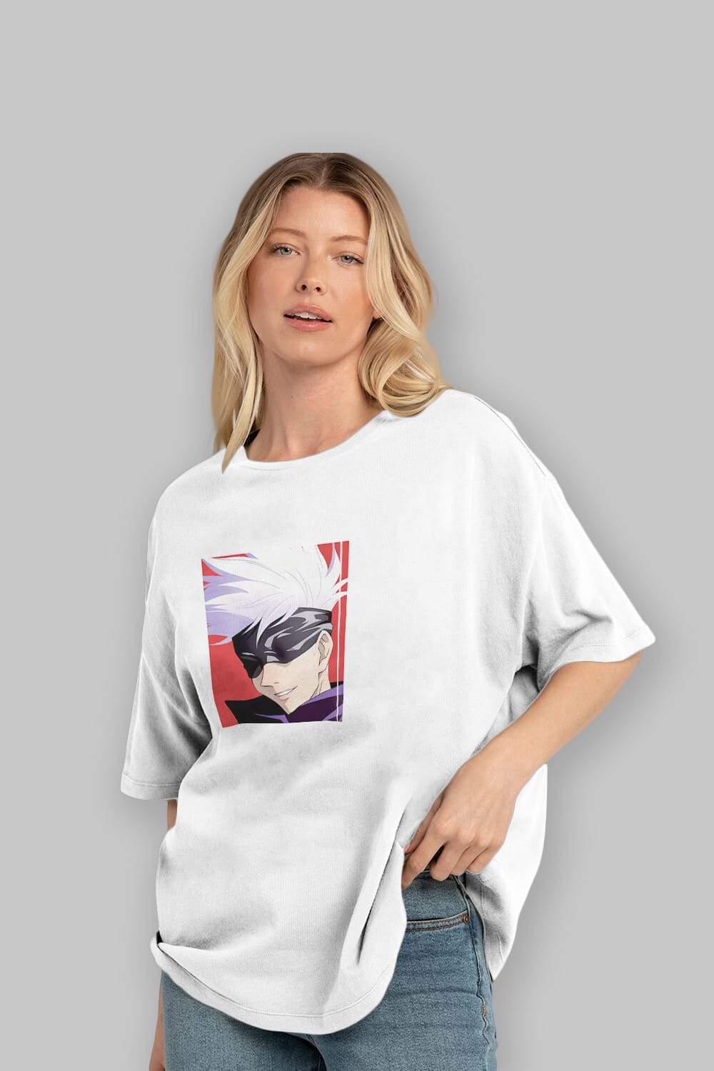 SATORU GOJO Anime Ön Baskılı Oversize t-shirt %100 pamuk Erkek Kadın Unisex