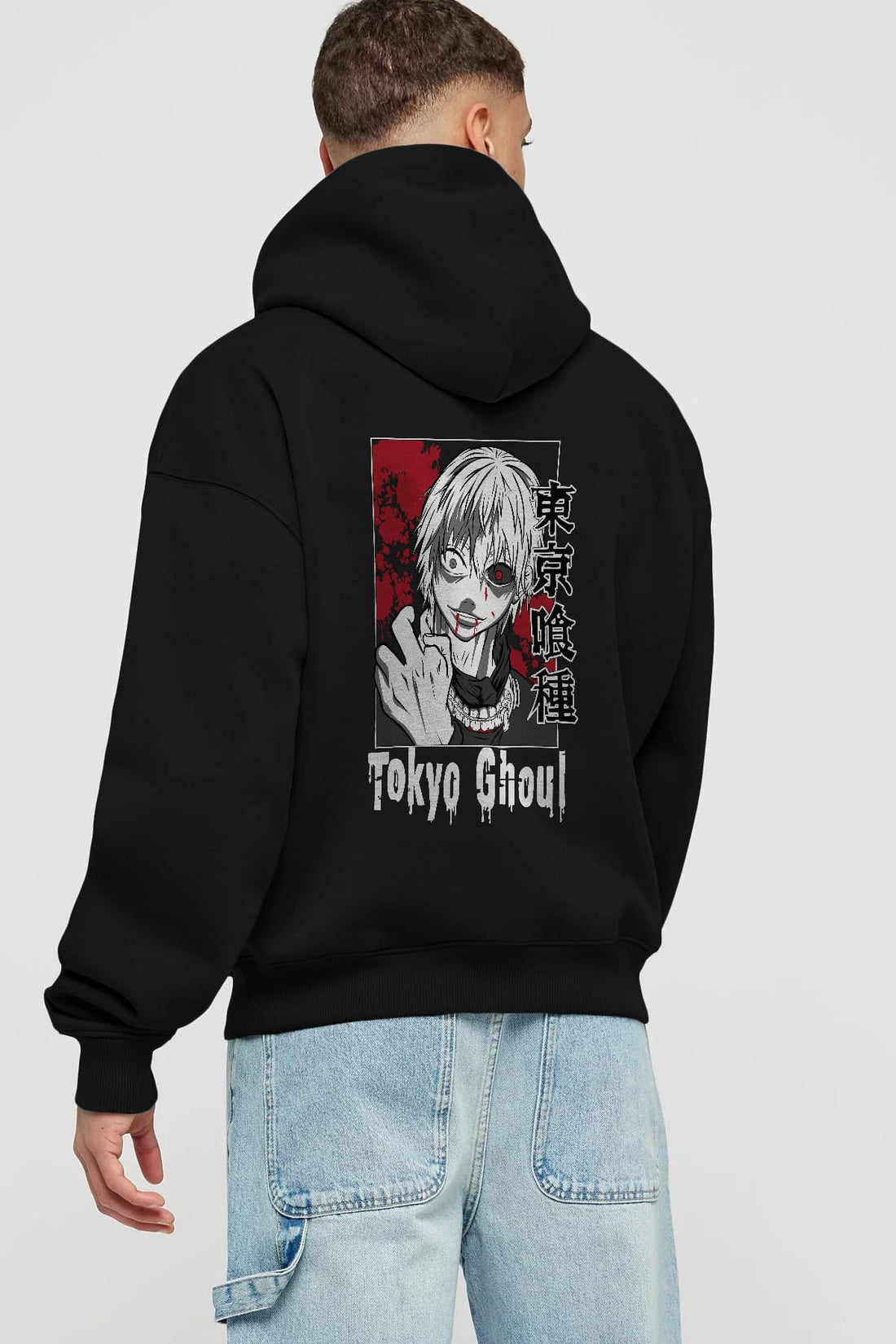 Kaneki Ken TOKYO GHOUL Anime Arka Baskılı Hoodie Oversize Kapüşonlu Sweatshirt Erkek Kadın Unisex