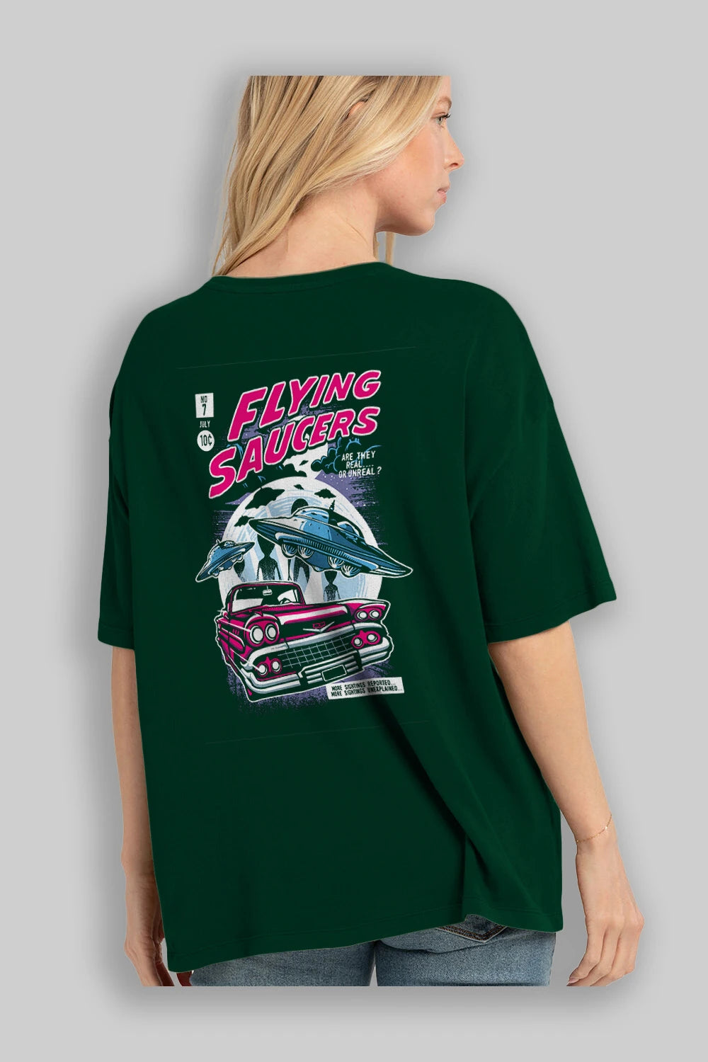 Flying Saucers Arka Baskılı Oversize t-shirt Erkek Kadın Unisex %100 Pamuk
