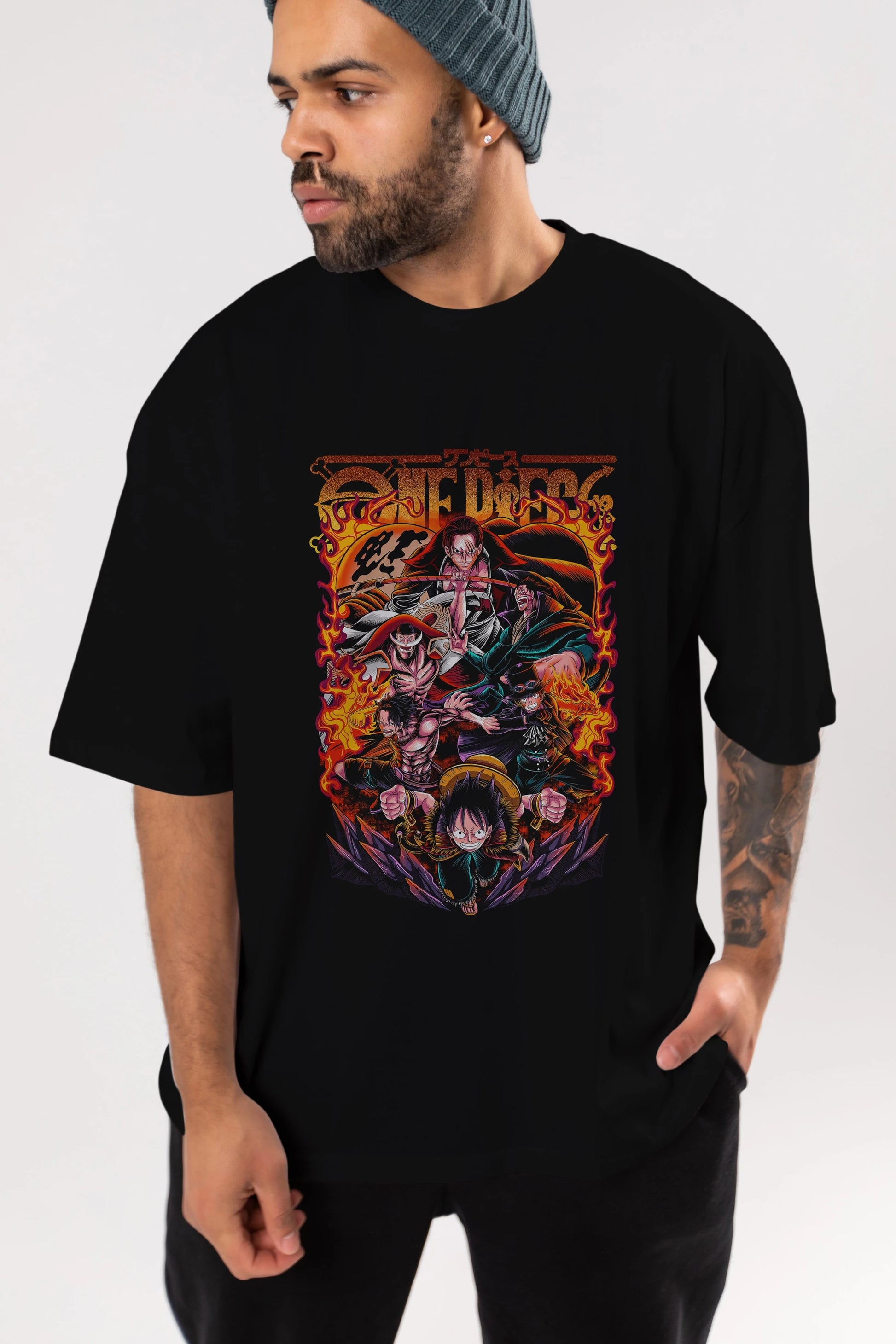 ONE PIECE (3) Anime Ön Baskılı Oversize t-shirt %100 pamuk Erkek Kadın Unisex