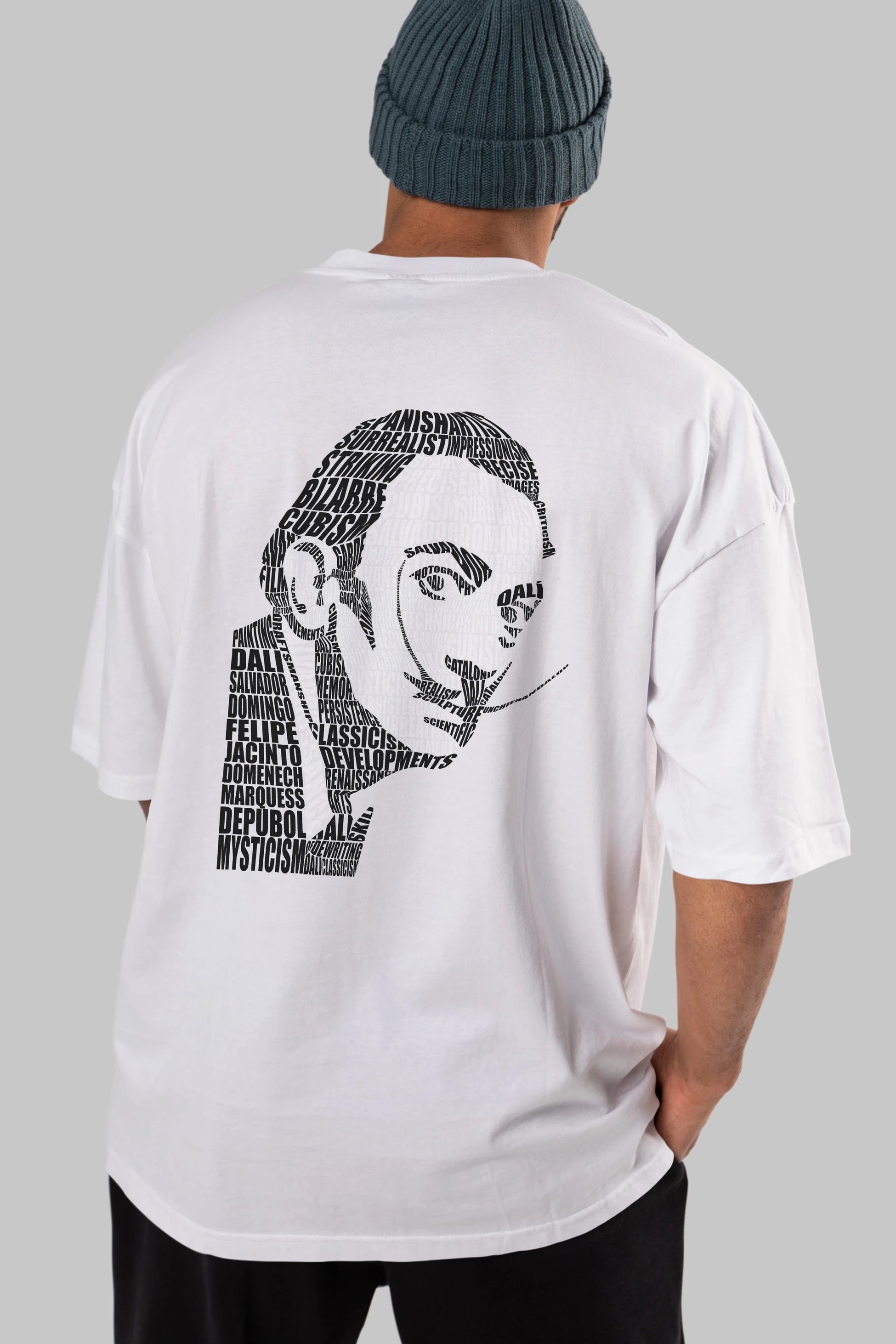Salvador Dali Calligram Arka Baskılı Oversize t-shirt %100 pamuk Erkek Kadın Unisex