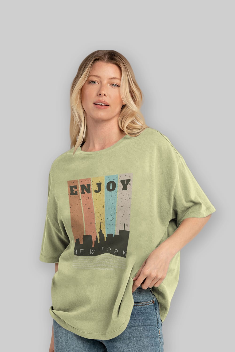 Enjoy New York Yazılı Ön Baskılı Oversize t-shirt Erkek Kadın Unisex