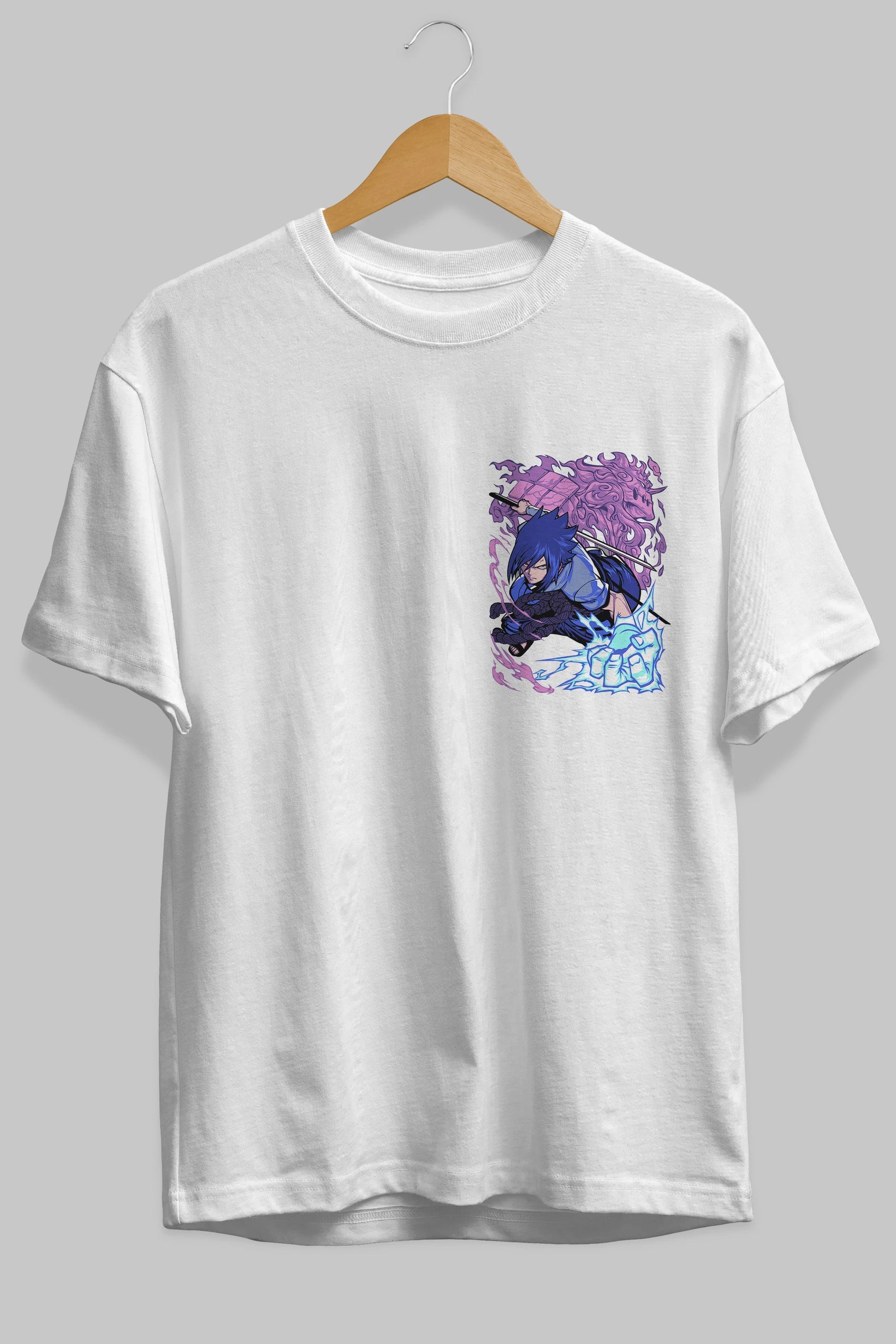 NARUTO SASUKE UCHIHA 2 Ön Sol Baskılı Oversize t-shirt Erkek Kadın Unisex %100 Pamuk Bisiklet Yaka tişort