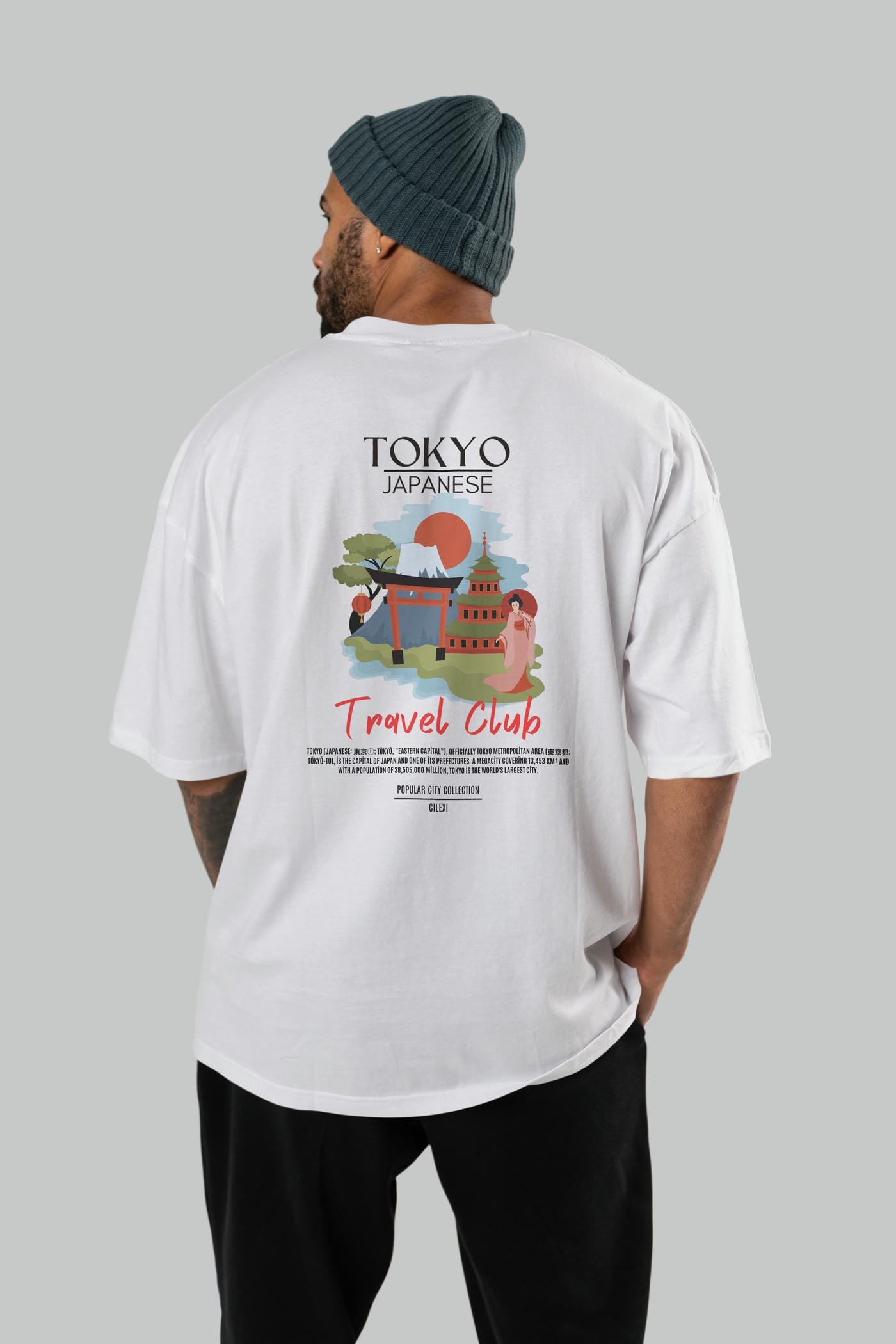 Tokyo Japanese Arka Baskılı Oversize t-shirt Erkek Kadın Pamuk Bisiklet Yaka tişort