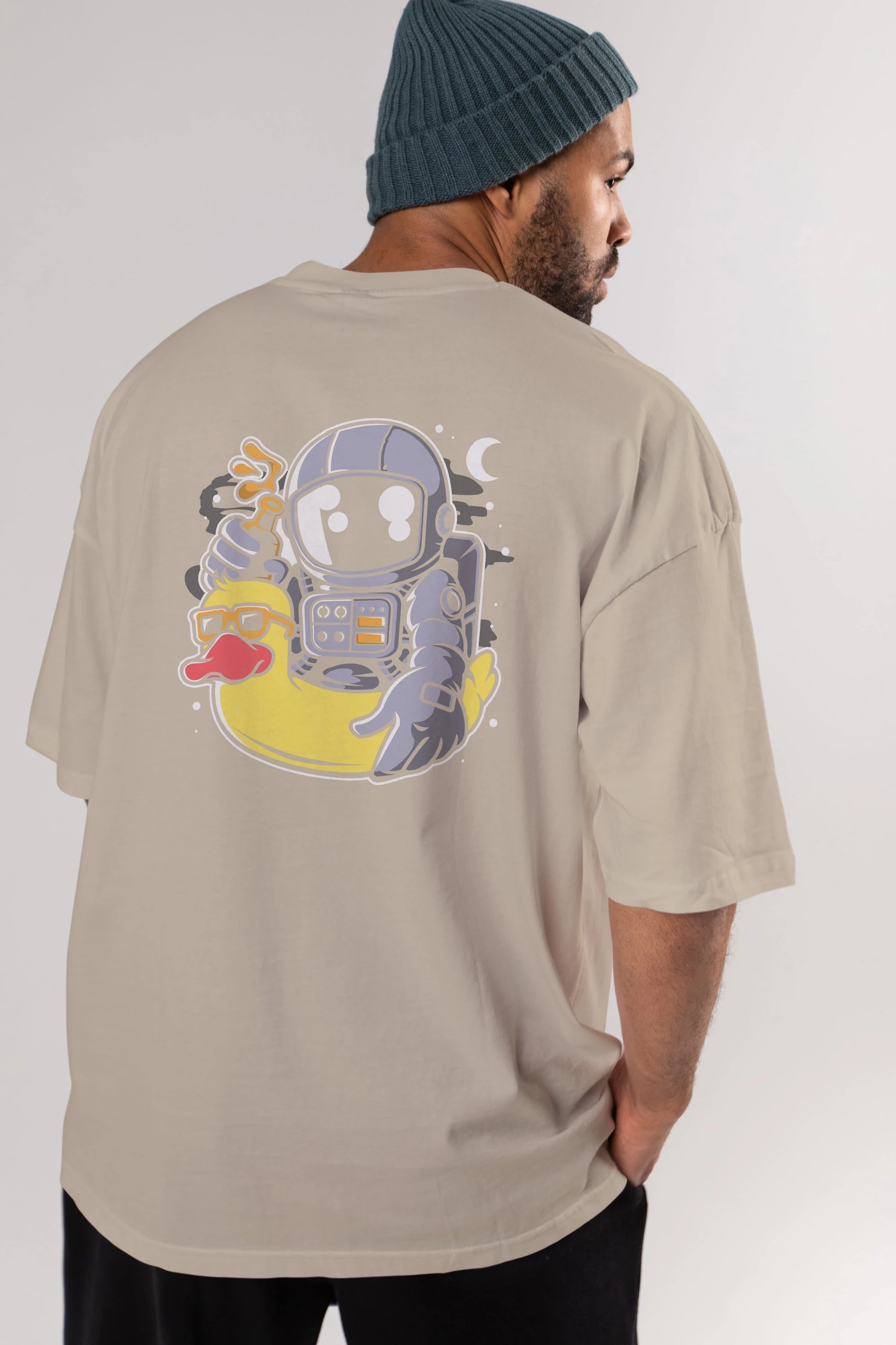Astronaut Duck Balloon Arka Baskılı Oversize t-shirt Erkek Kadın Unisex