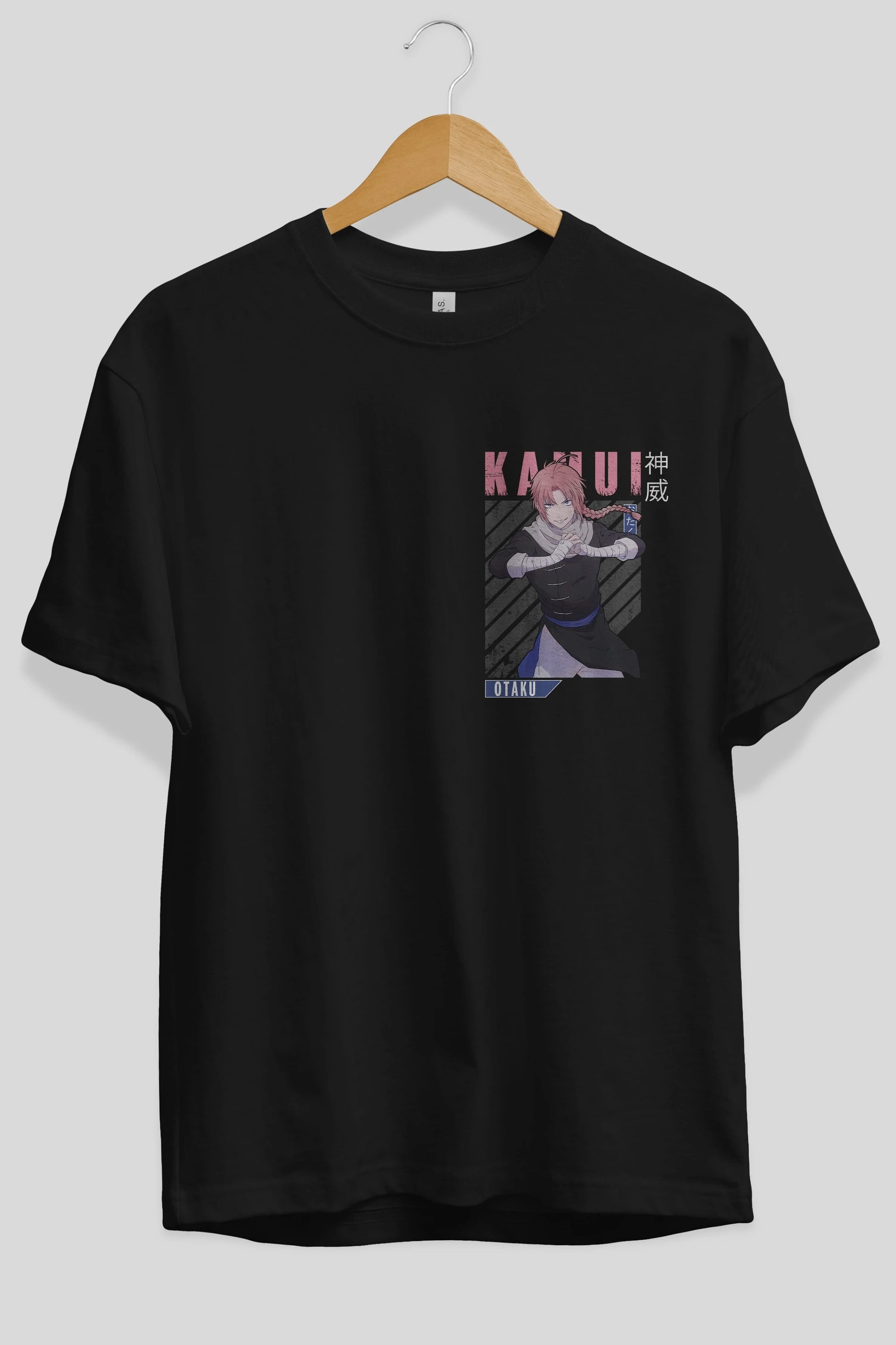 Kamui GINTAMA Ön Sol Baskılı Oversize t-shirt Erkek Kadın Unisex %100 Pamuk Bisiklet Yaka tişort