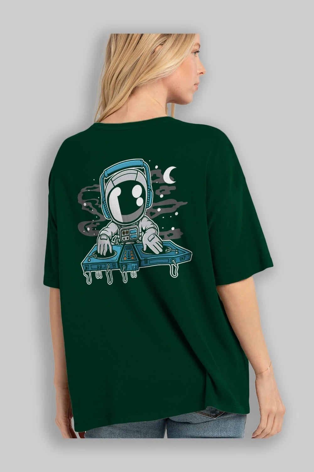 Astronaut Turntable Arka Baskılı Oversize t-shirt Erkek Kadın Unisex