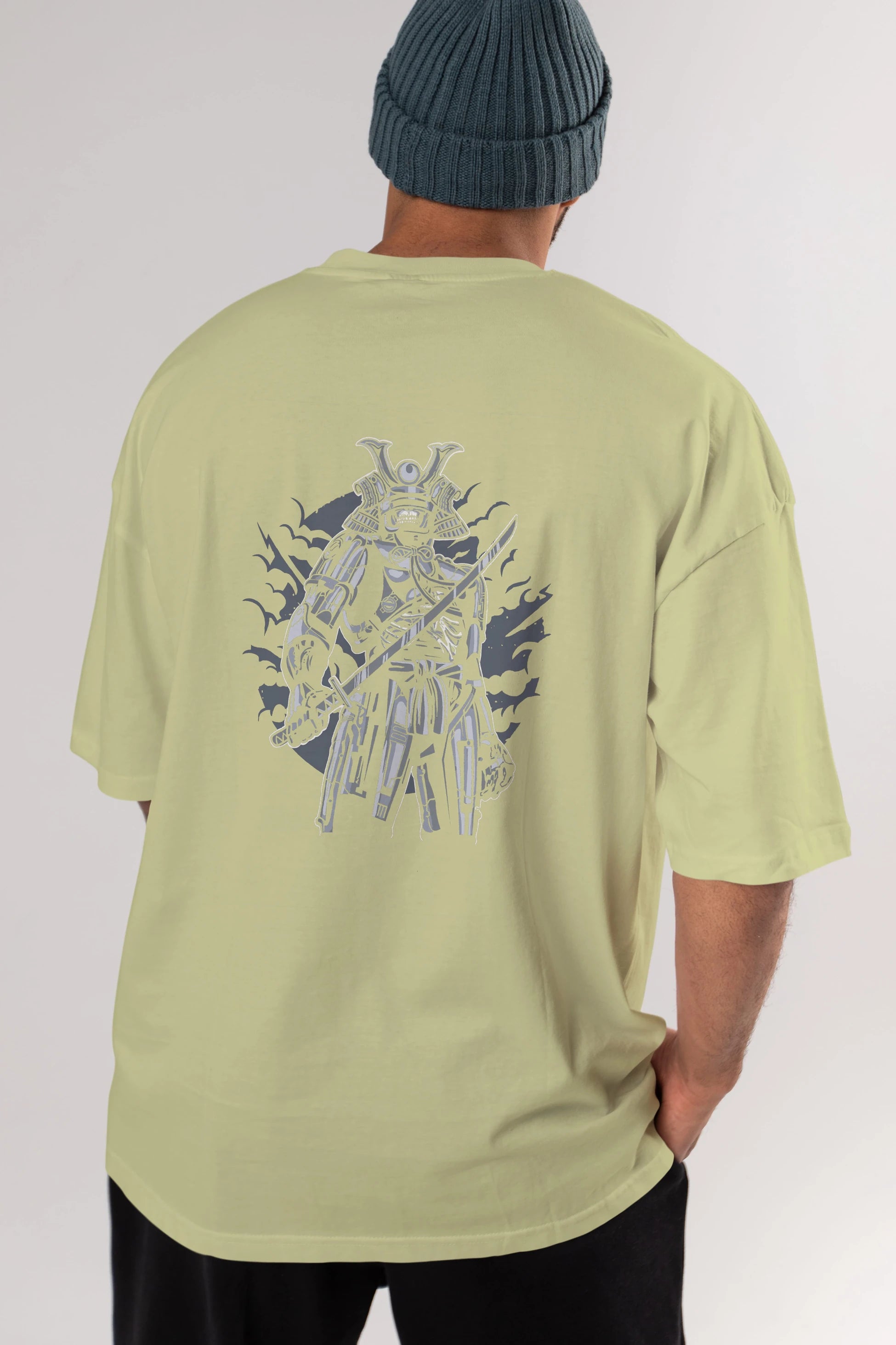 Samurai Robot Skull Arka Baskılı Oversize t-shirt Erkek Kadın Unisex %100 Pamuk