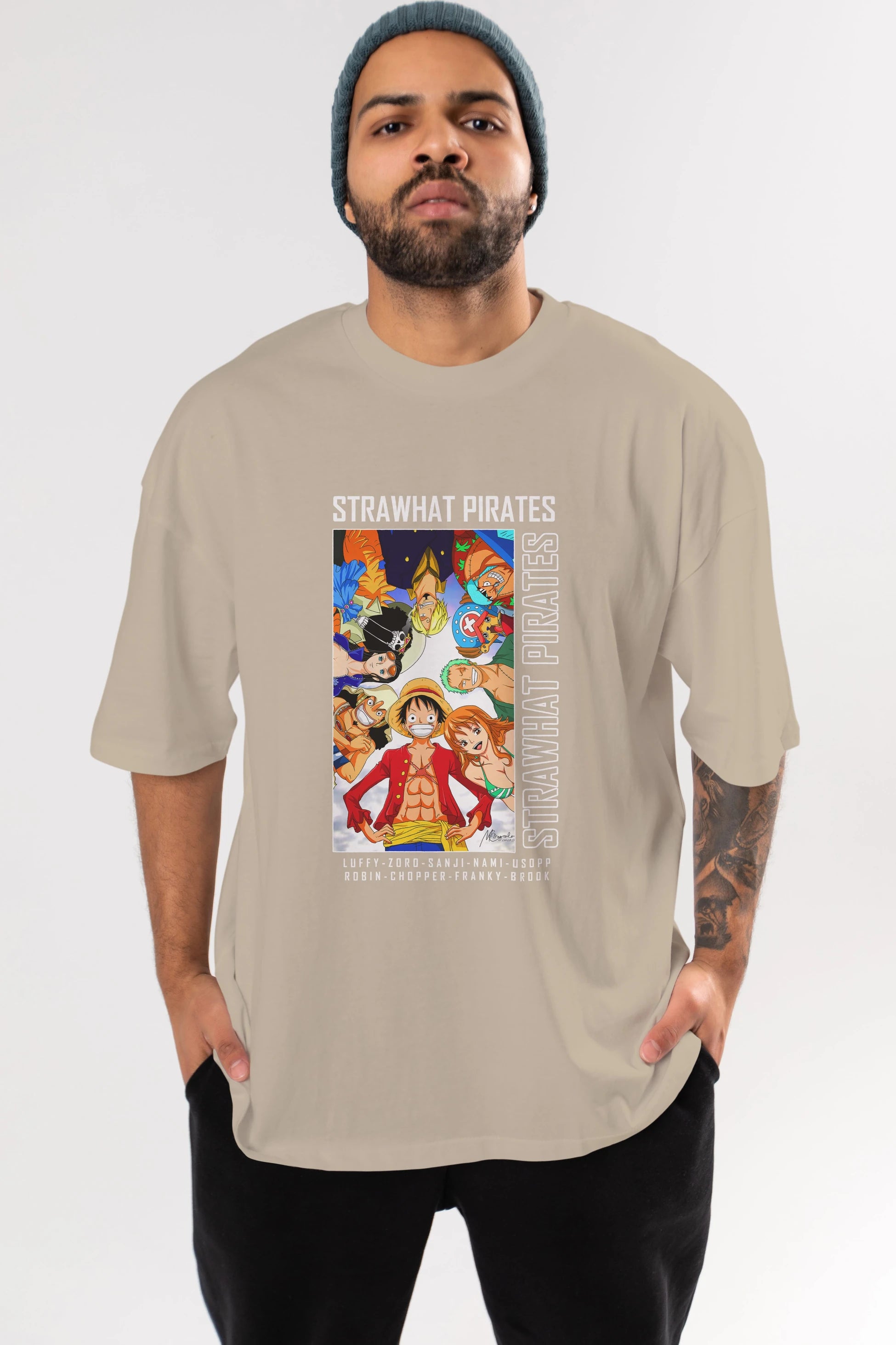 Luffy Strahwat Anime Ön Baskılı Oversize t-shirt Erkek Kadın Unisex