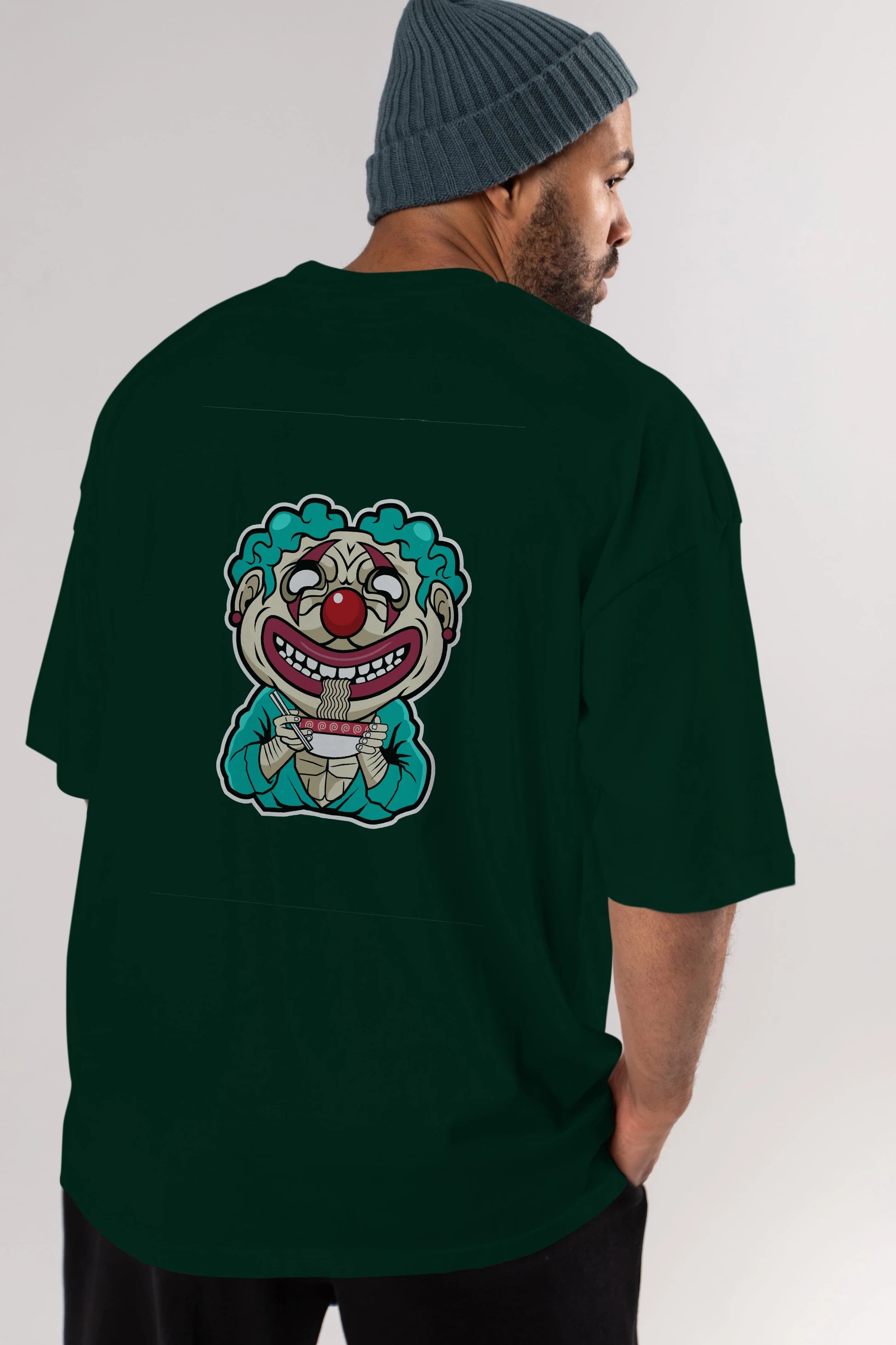 Clown Ramen Arka Baskılı Oversize t-shirt Erkek Kadın Unisex %100 Pamuk tişort