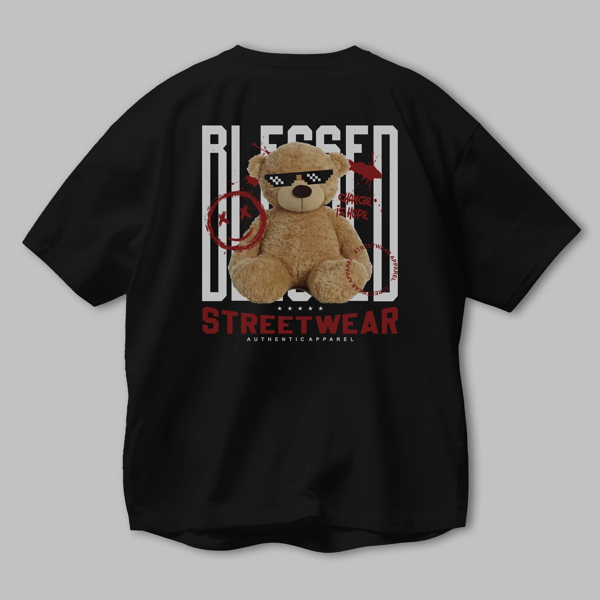 Blessed Bear Arka Baskılı Oversize t-shirt Erkek Kadın Unisex