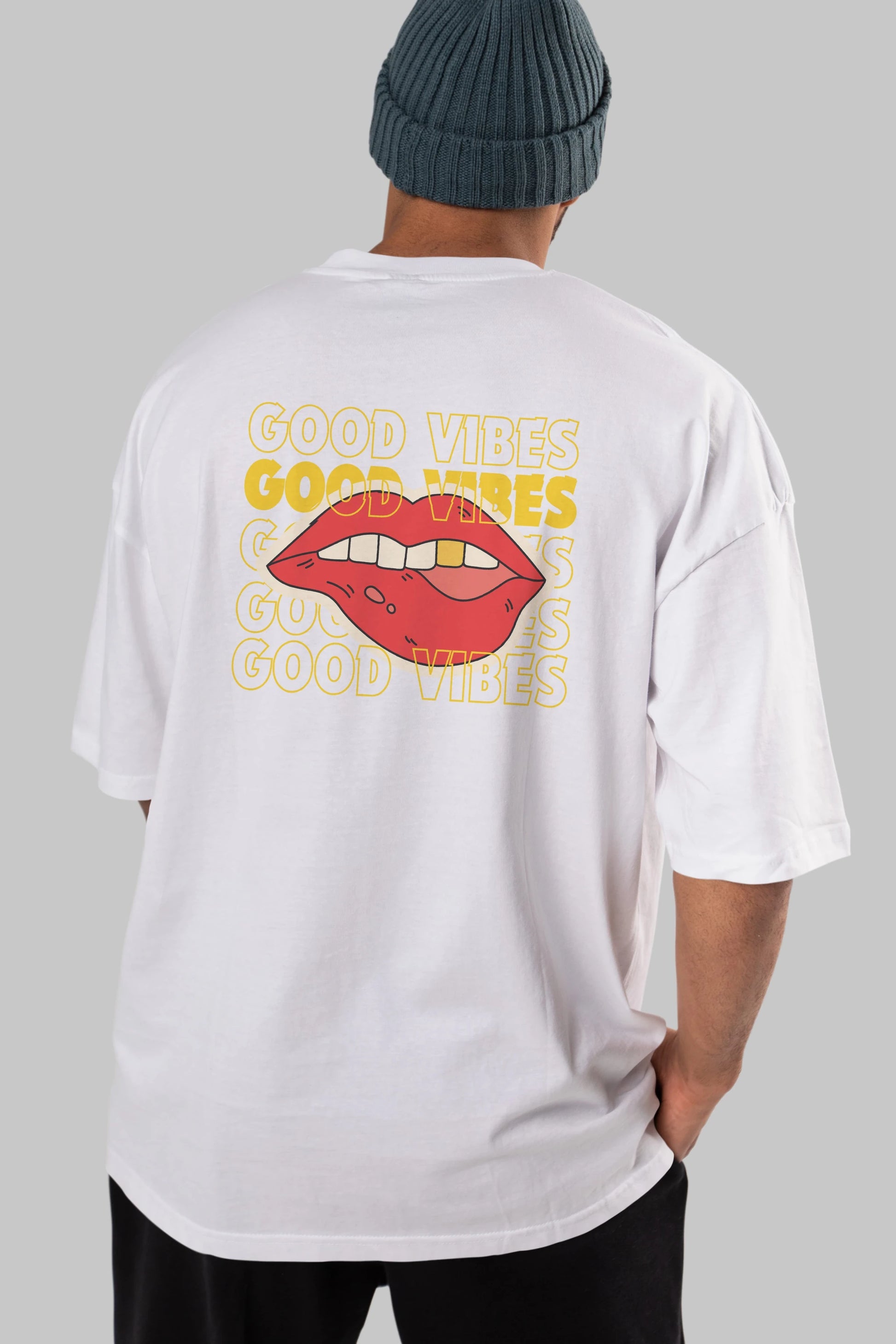 Good Vibes Yazılı 2 Arka Baskılı Oversize t-shirt Erkek Kadın Unisex
