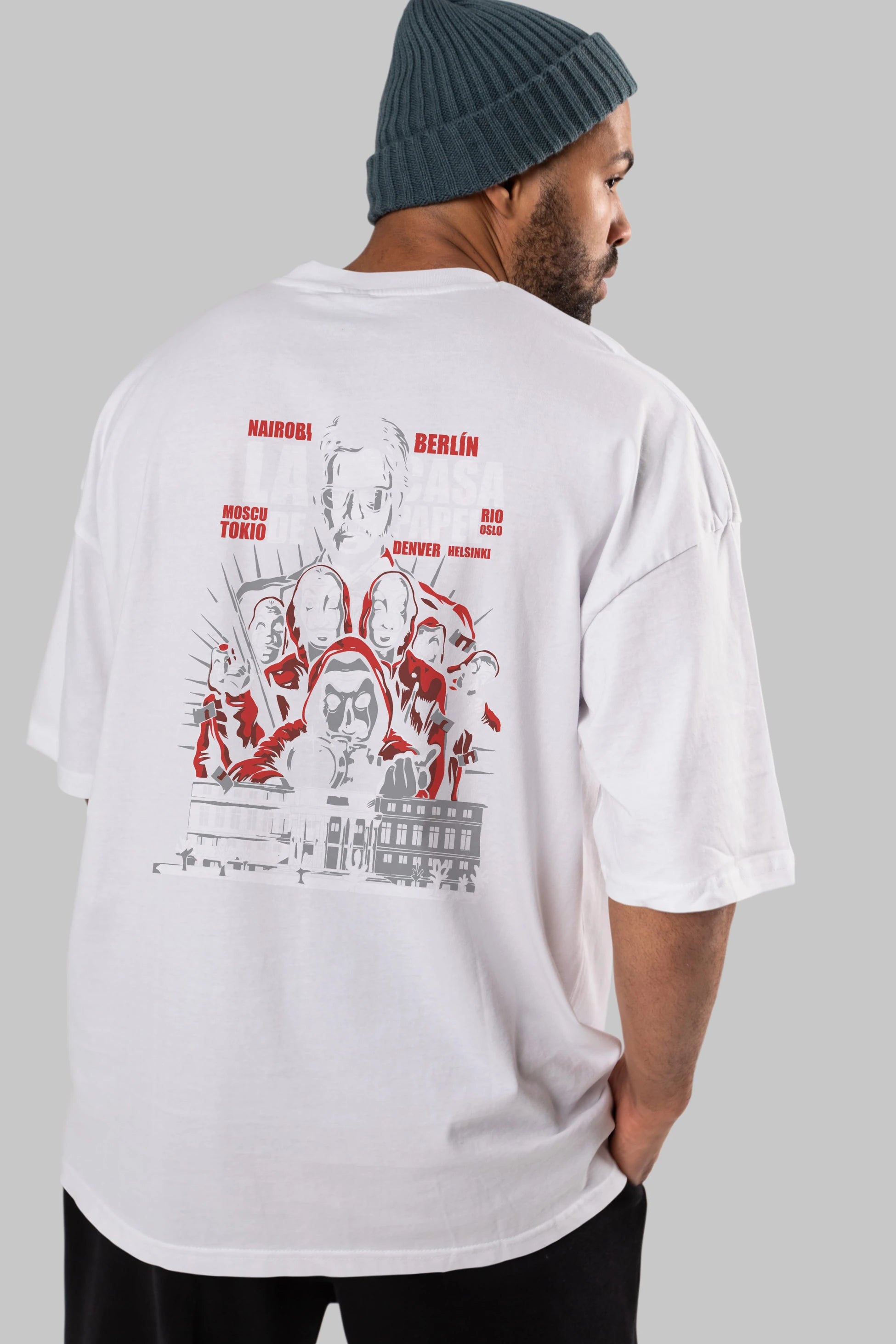 La Casa De Papel (2) Arka Baskılı Oversize t-shirt Erkek Kadın Unisex %100 Pamuk Bisiklet Yaka tişort