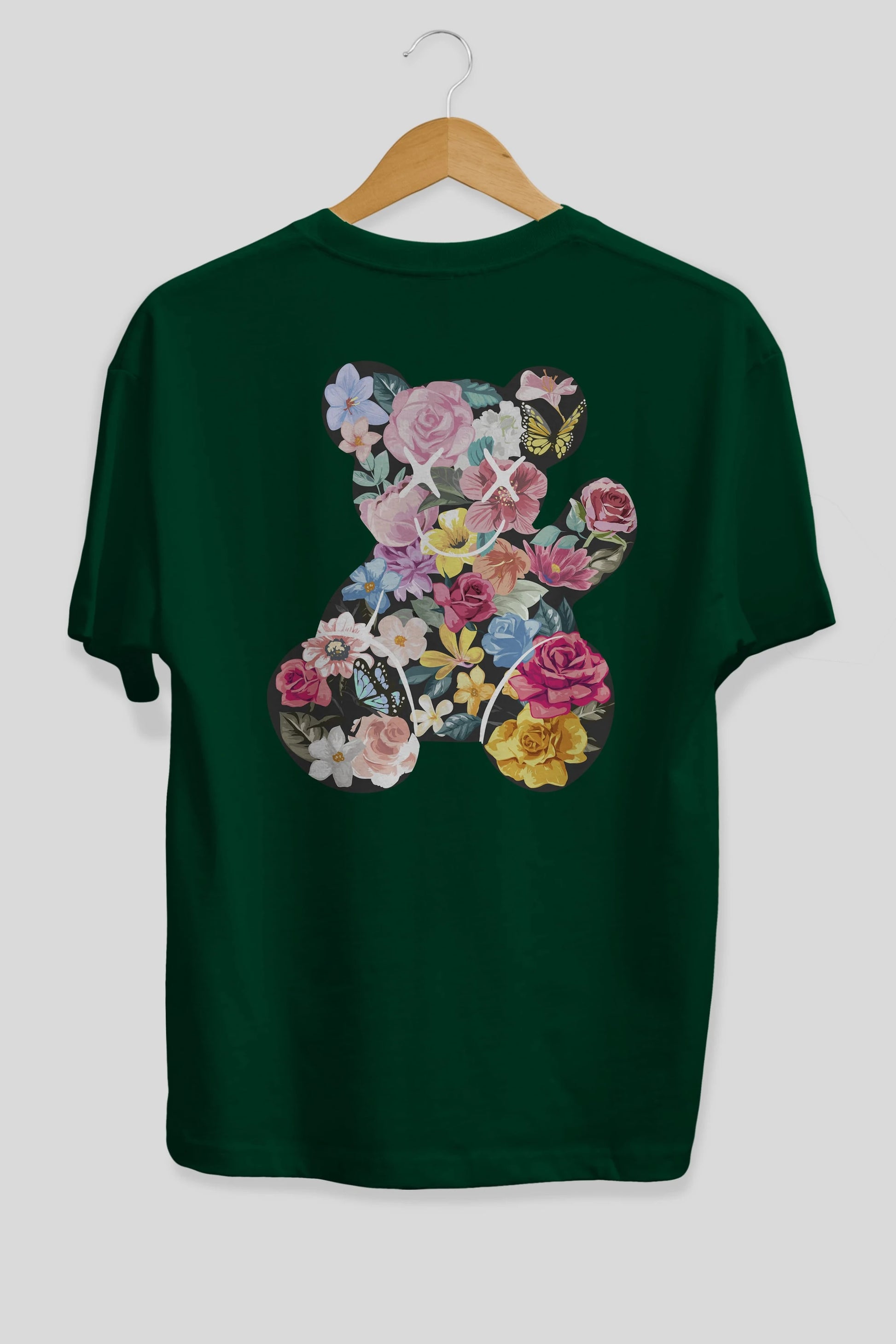Flowers Bear Arka Baskılı Oversize t-shirt Erkek Kadın Unisex