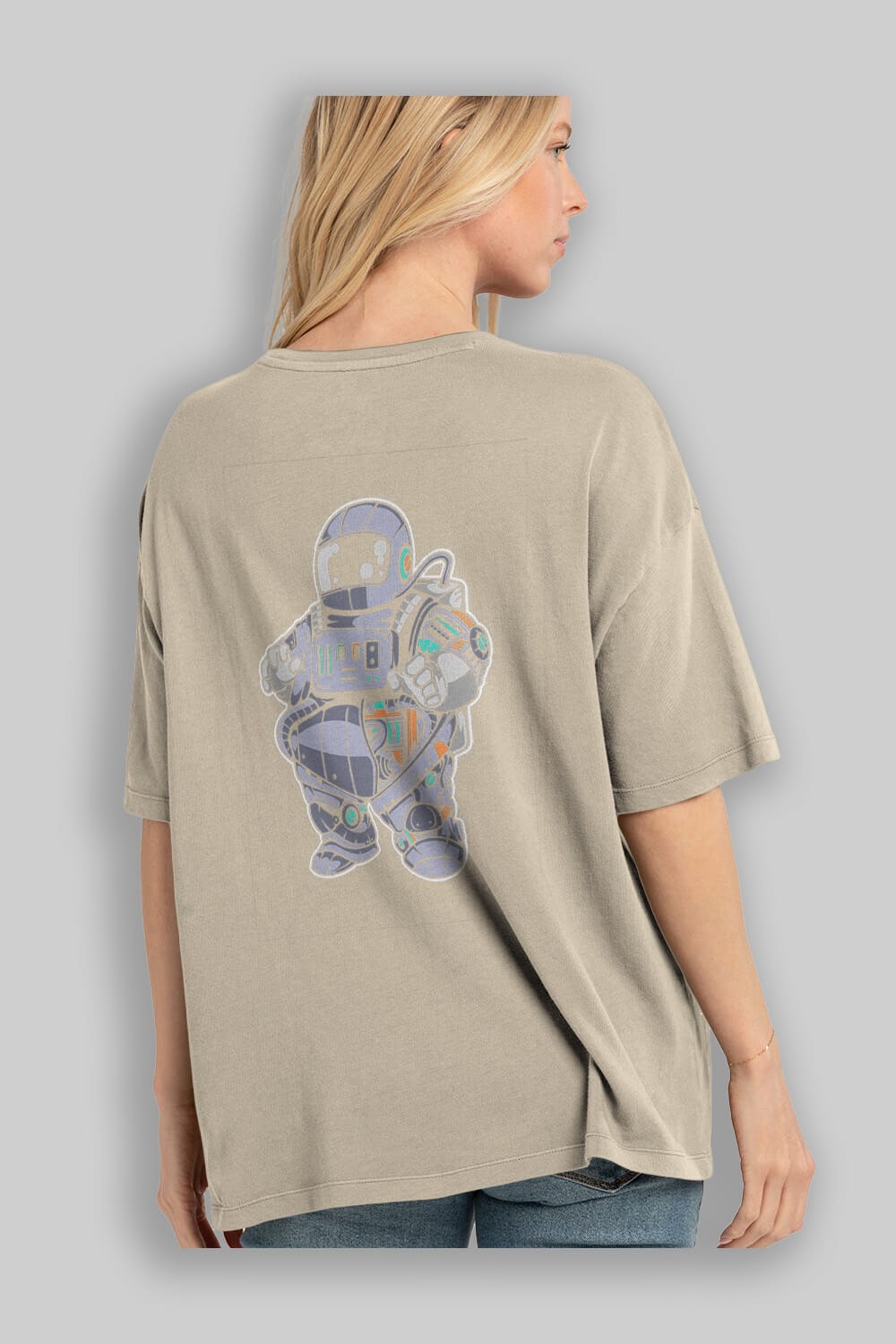 Fat Astronaut Robot Arka Baskılı Oversize t-shirt Erkek Kadın Unisex
