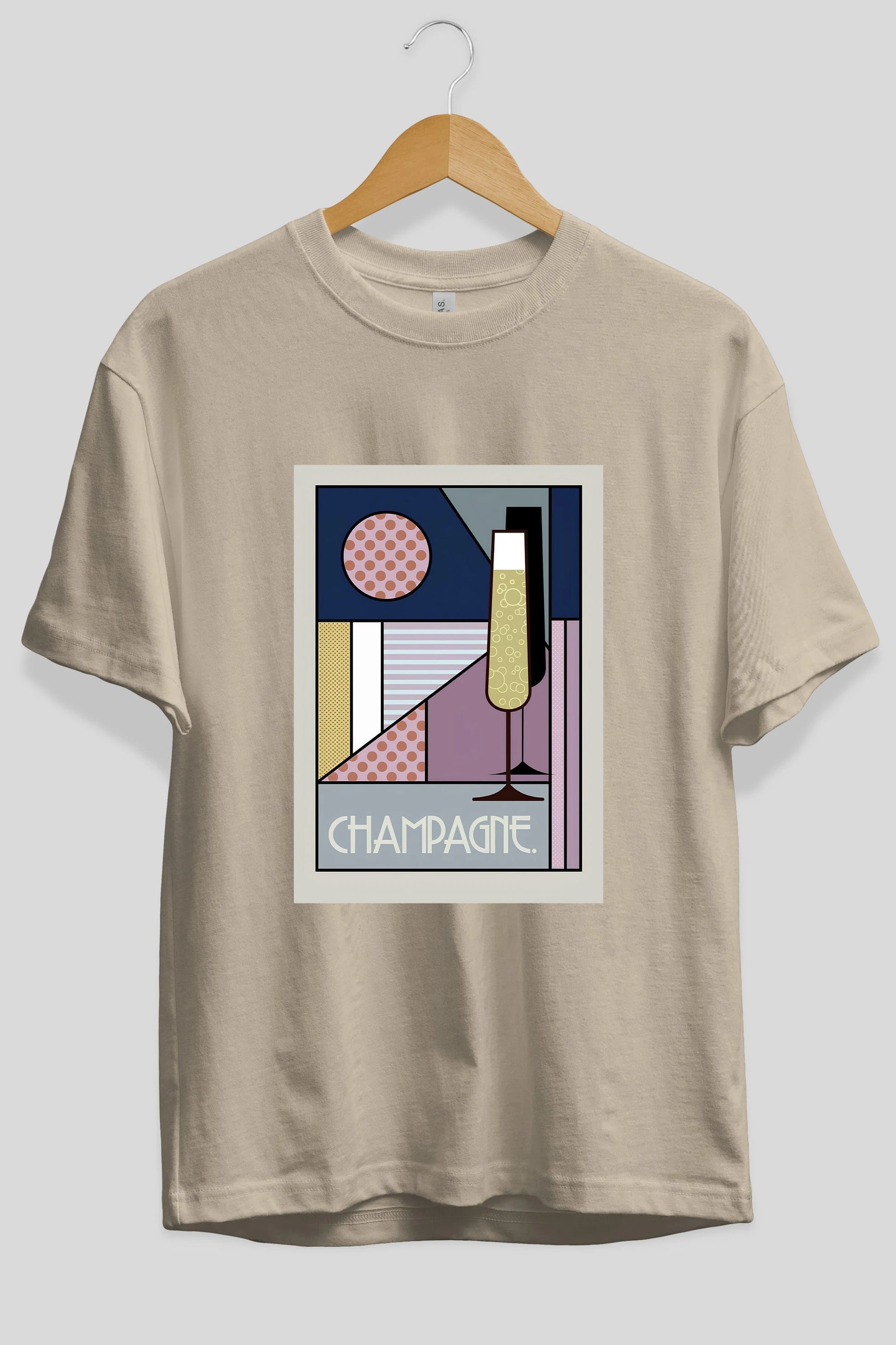 Champagne Ön Baskılı Oversize t-shirt Erkek Kadın Unisex %100 Pamuk Bisiklet Yaka tişort