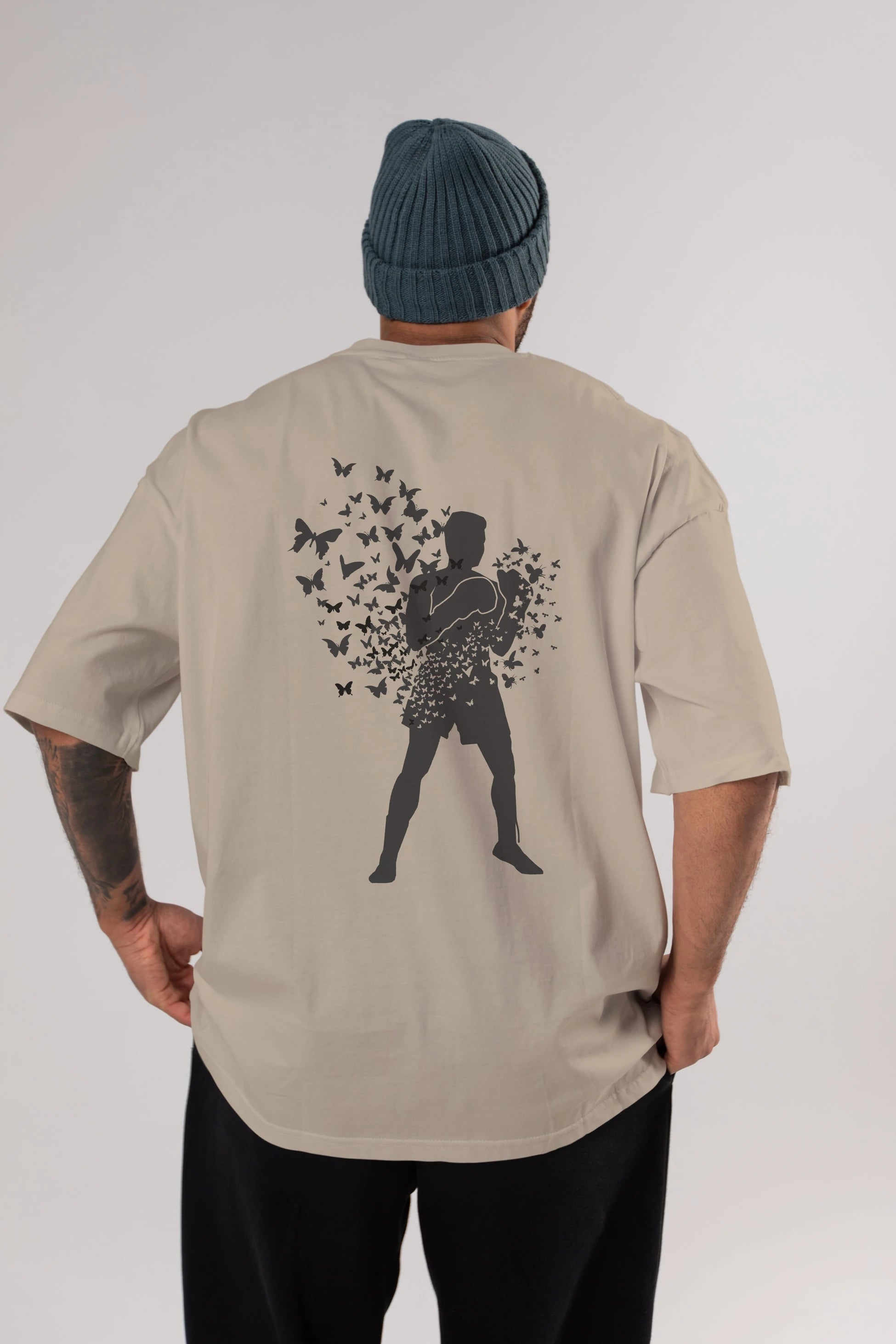 Float Like Butterfly Sting Like Bee Arka Baskılı Oversize t-shirt %100 pamuk Erkek Kadın Unisex