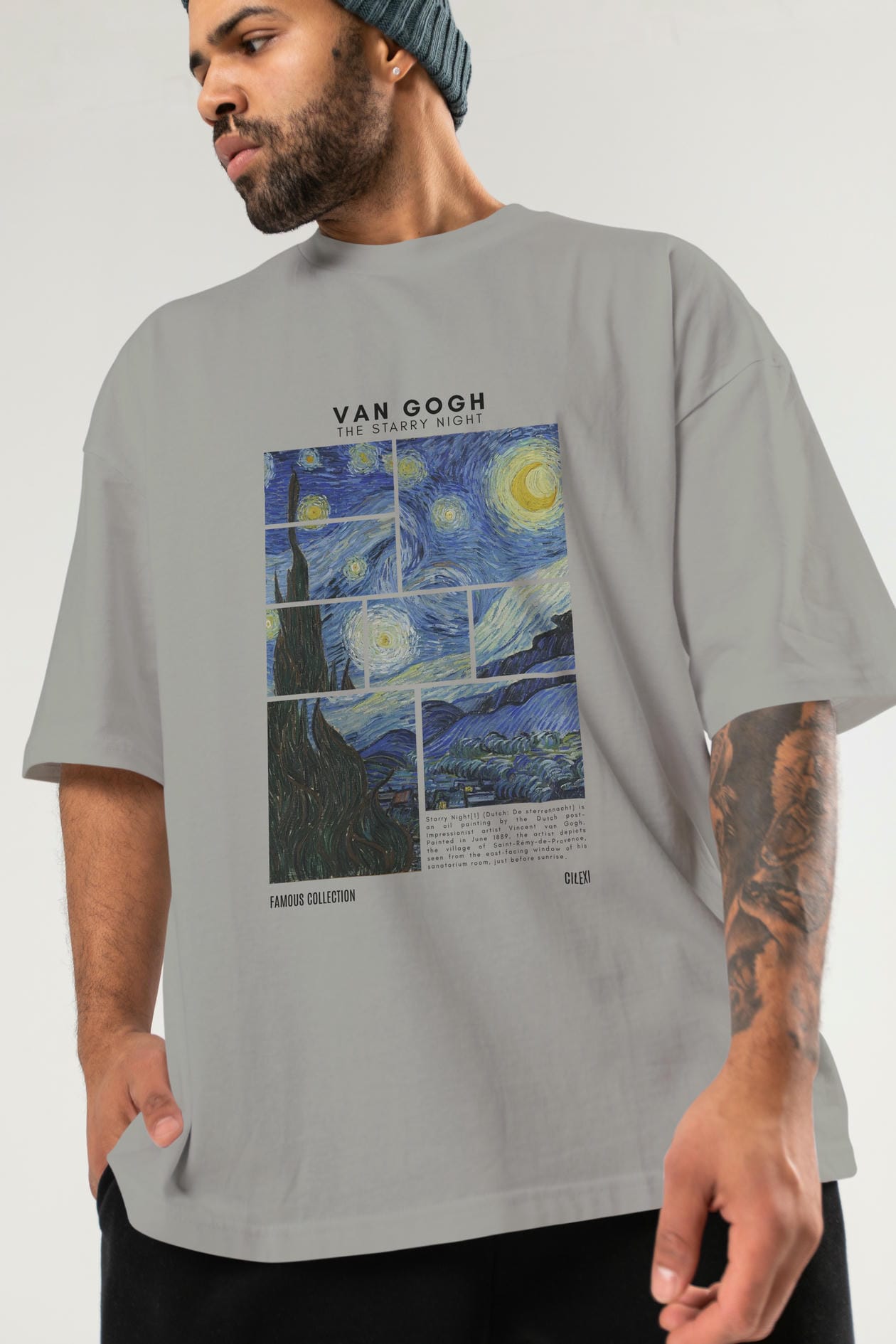 Van Gogh The Starry Night ön Baskılı Oversize t-shirt Erkek Kadın Bisiklet Yaka Pamuk tişort
