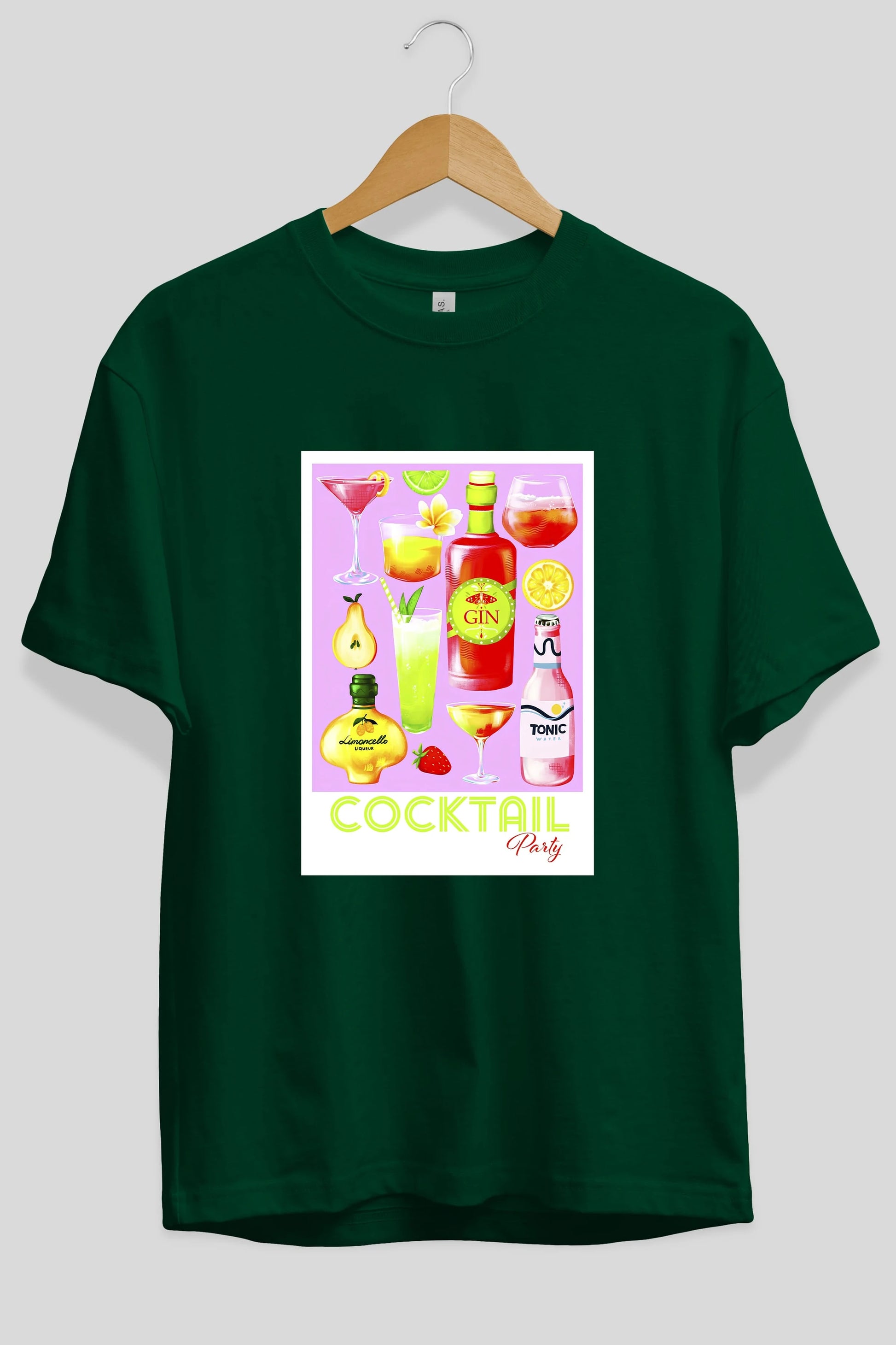 Cocktail Party Ön Baskılı Oversize t-shirt Erkek Kadın Unisex %100 Pamuk Bisiklet Yaka tişort