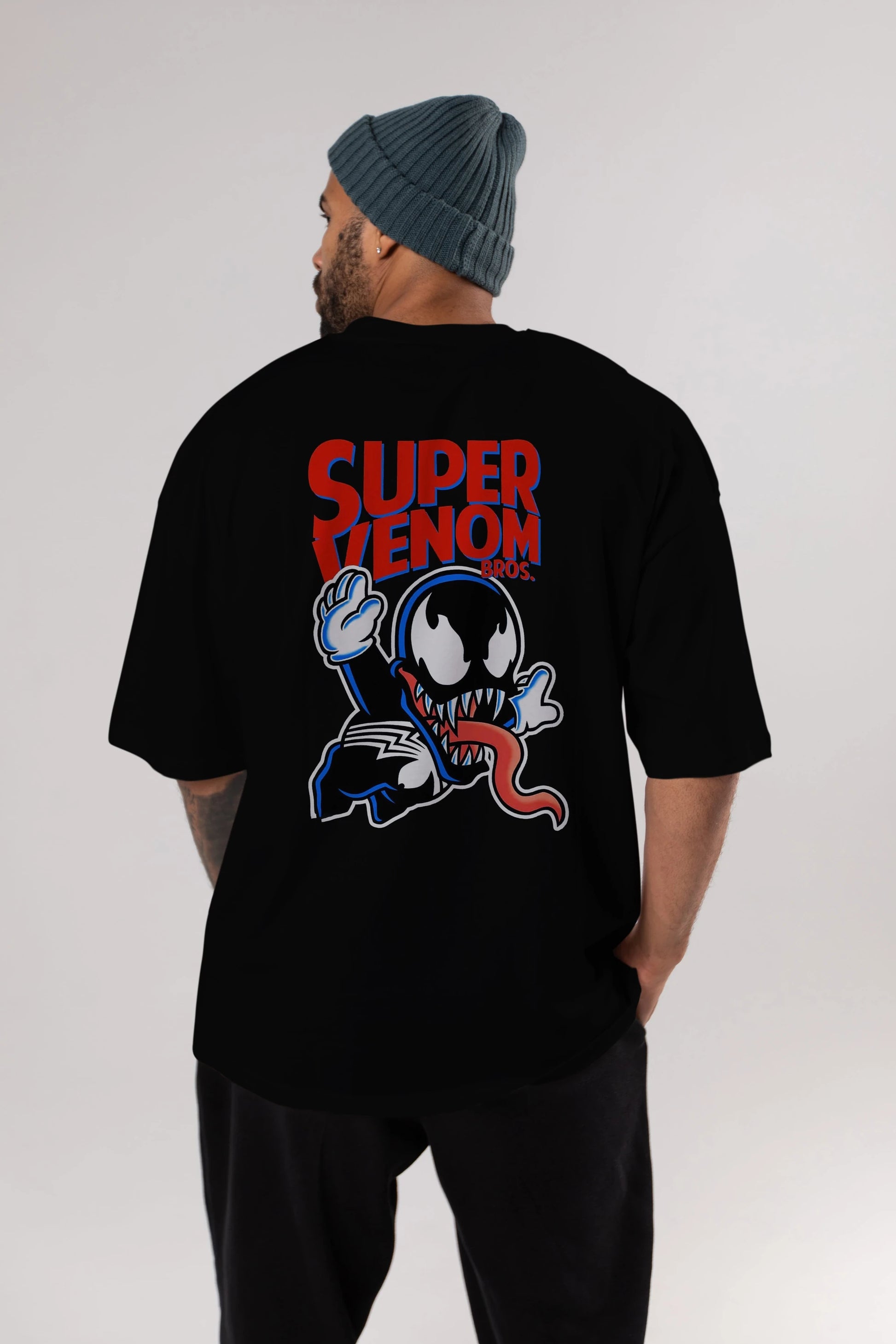 Super Venom Arka Baskılı Oversize t-shirt Erkek Kadın Unisex %100 Pamuk Bisiklet Yaka tişort
