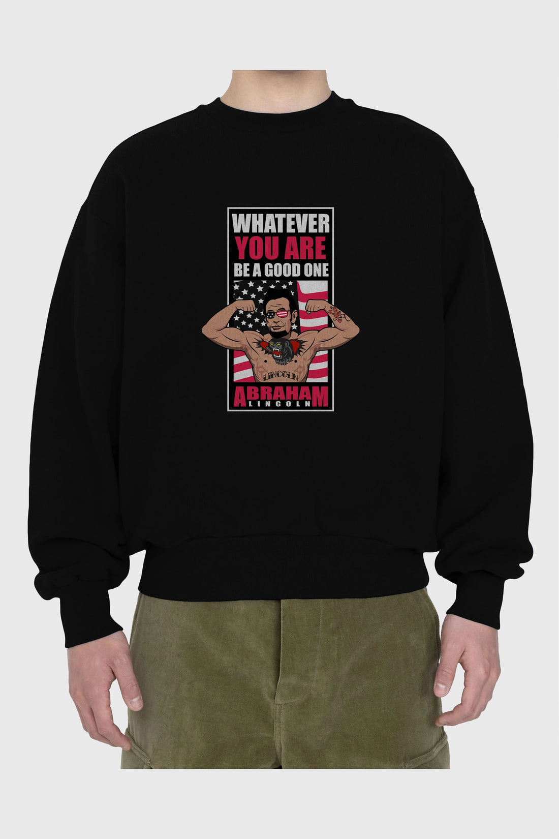 Lincoln Fighter Ön Baskılı Oversize Sweatshirt Erkek Kadın Unisex