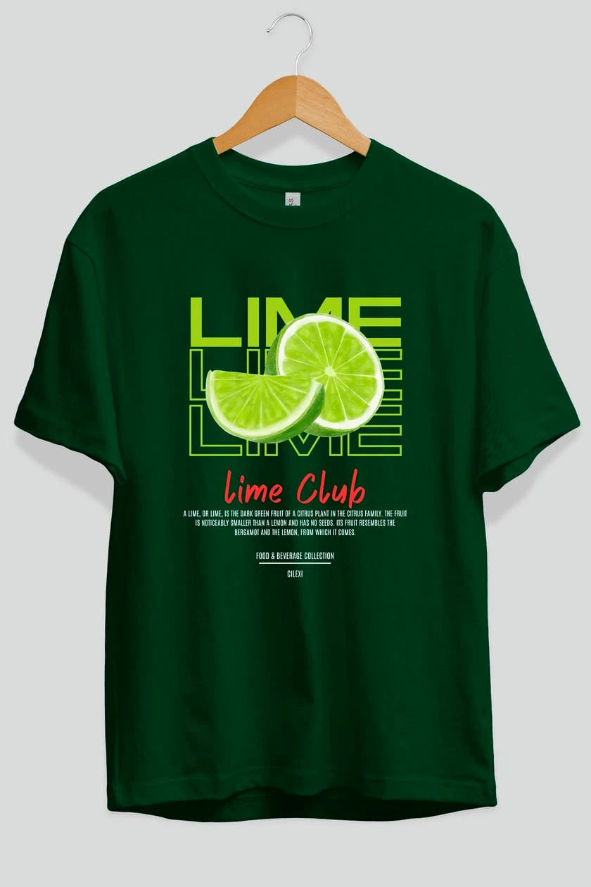 Lime Kokteyl Serisi ön Baskılı Oversize t-shirt Erkek Kadın %100 Pamuk Bisiklet Yaka tişort