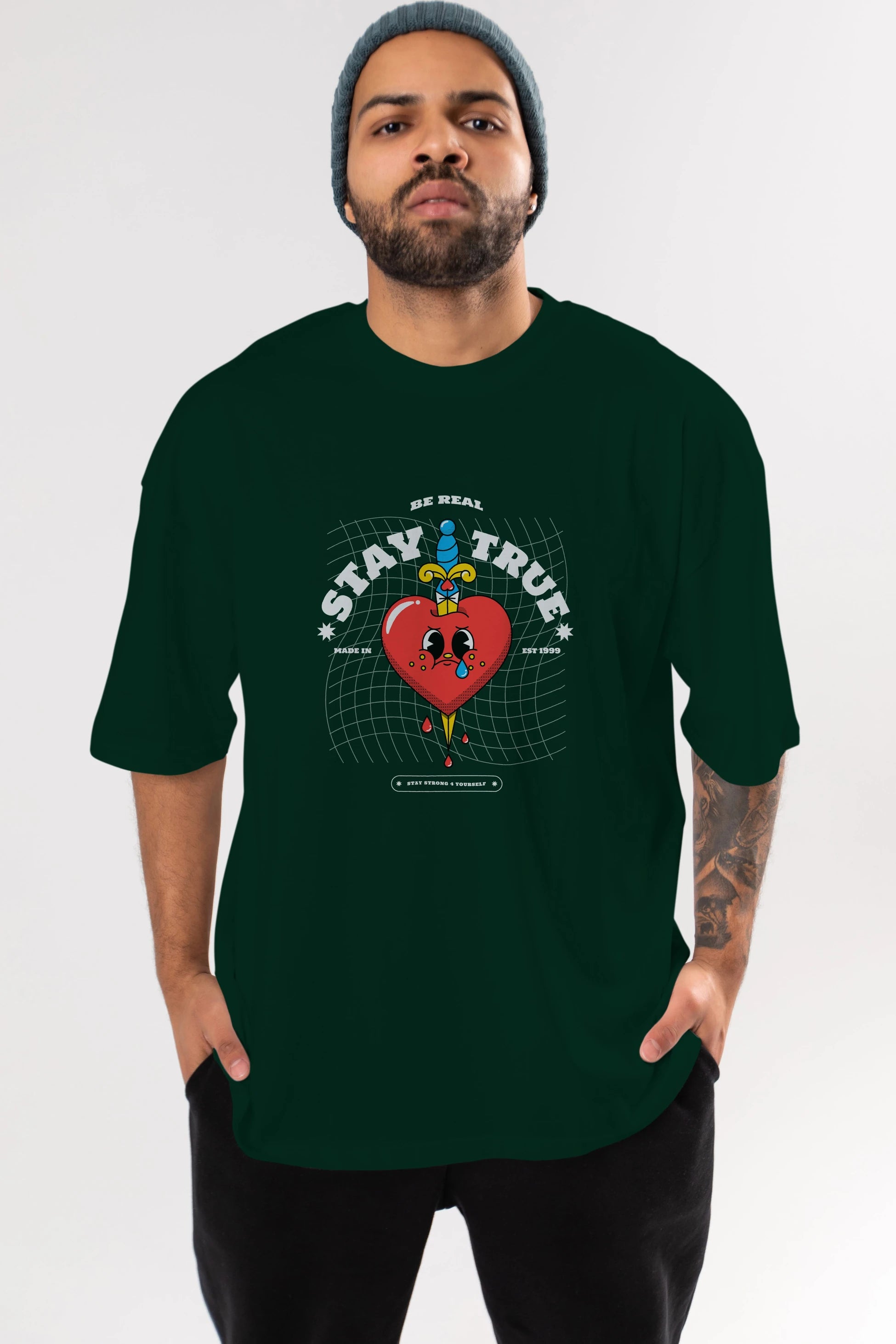 Stay True Ön Baskılı Oversize t-shirt Erkek Kadın Unisex