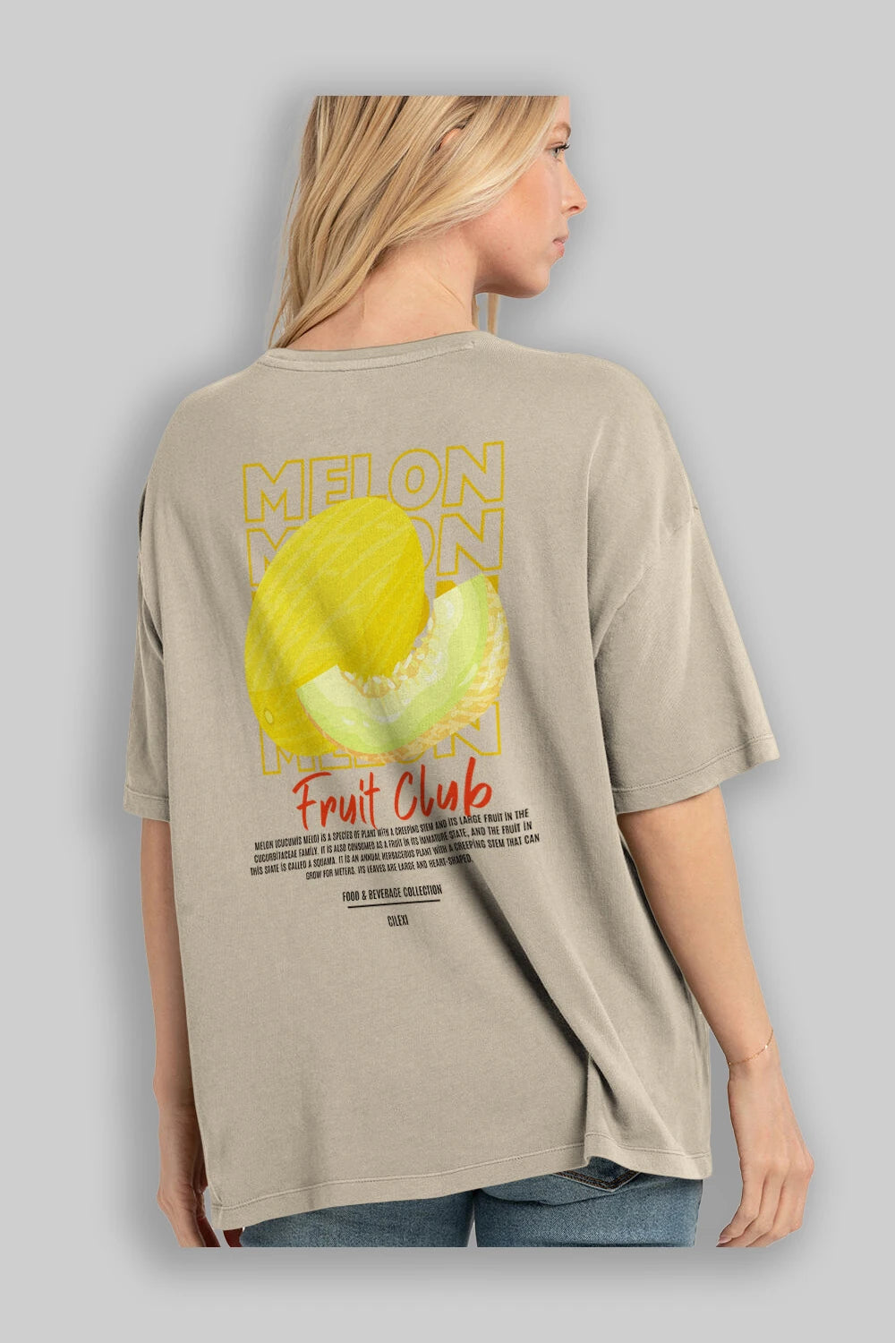 Melon Arka Baskılı Oversize t-shirt Erkek Kadın Pamuk Bisiklet Yaka tişort
