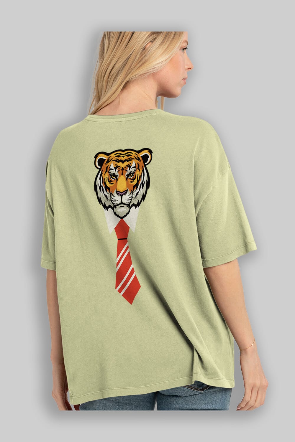 Tiger With Tie Arka Baskılı Oversize t-shirt Erkek Kadın Unisex