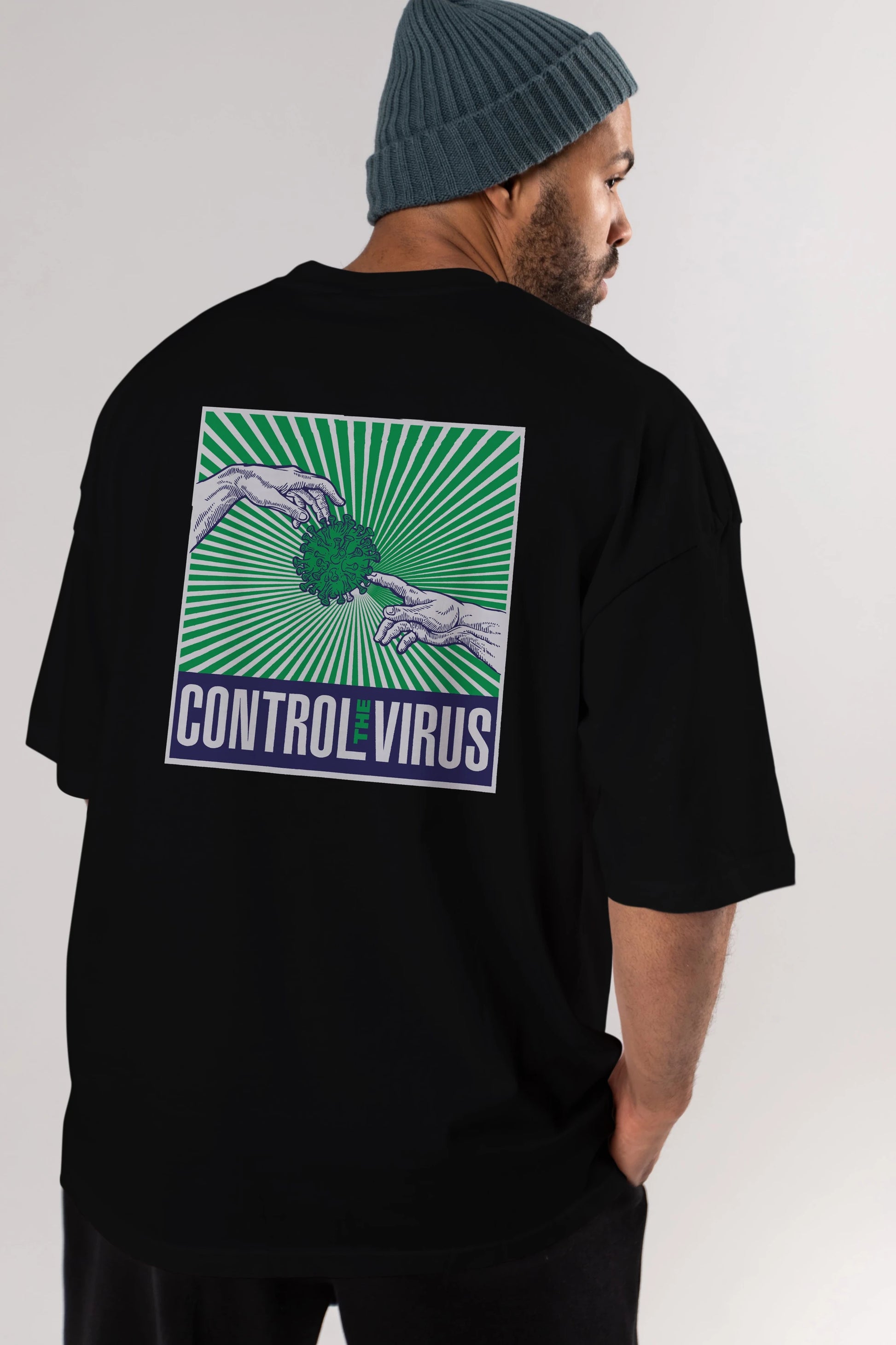 Control The Virus Arka Baskılı Oversize t-shirt Erkek Kadın Unisex