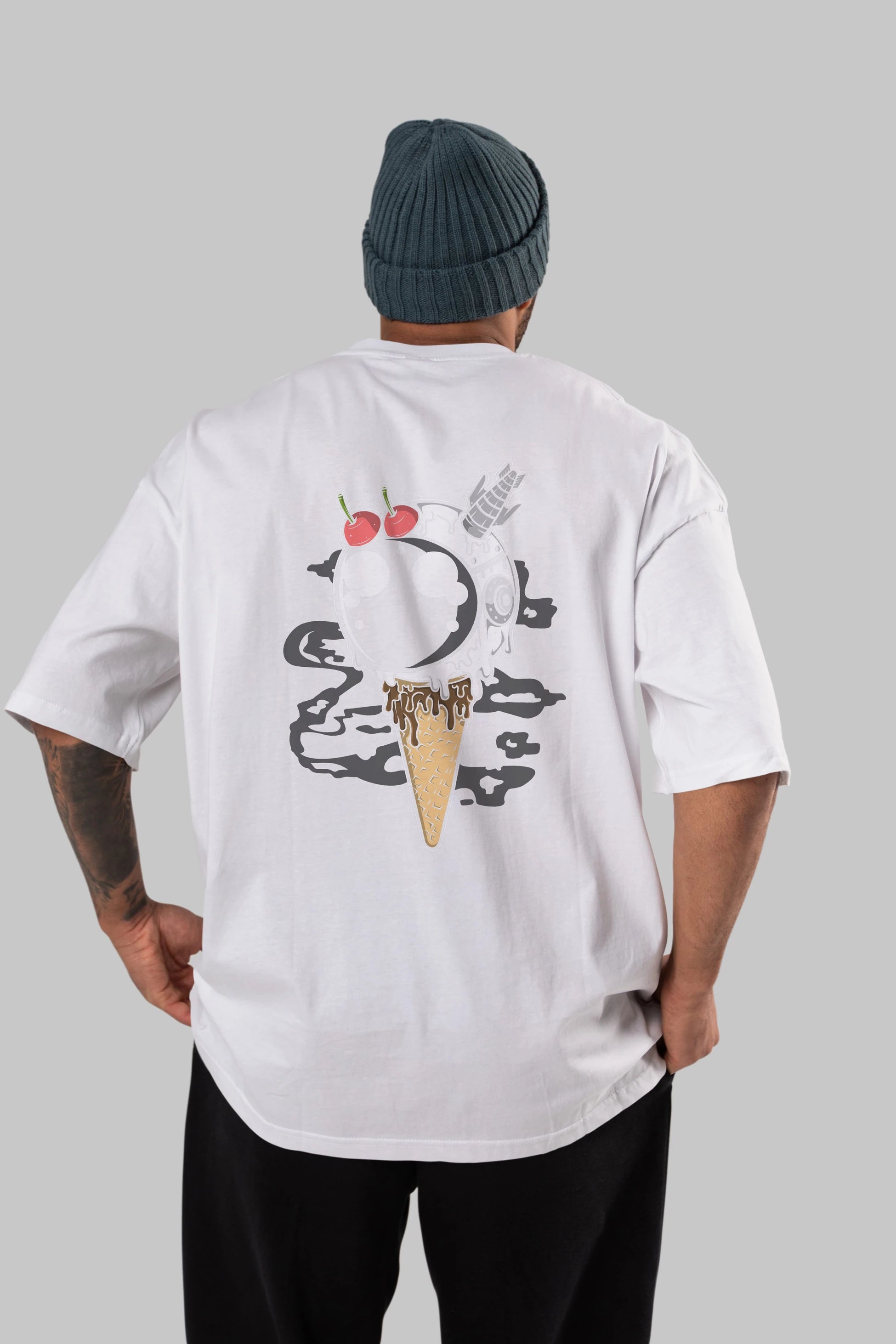 Astronaut Ice Cream Arka Baskılı Oversize t-shirt Erkek Kadın Unisex