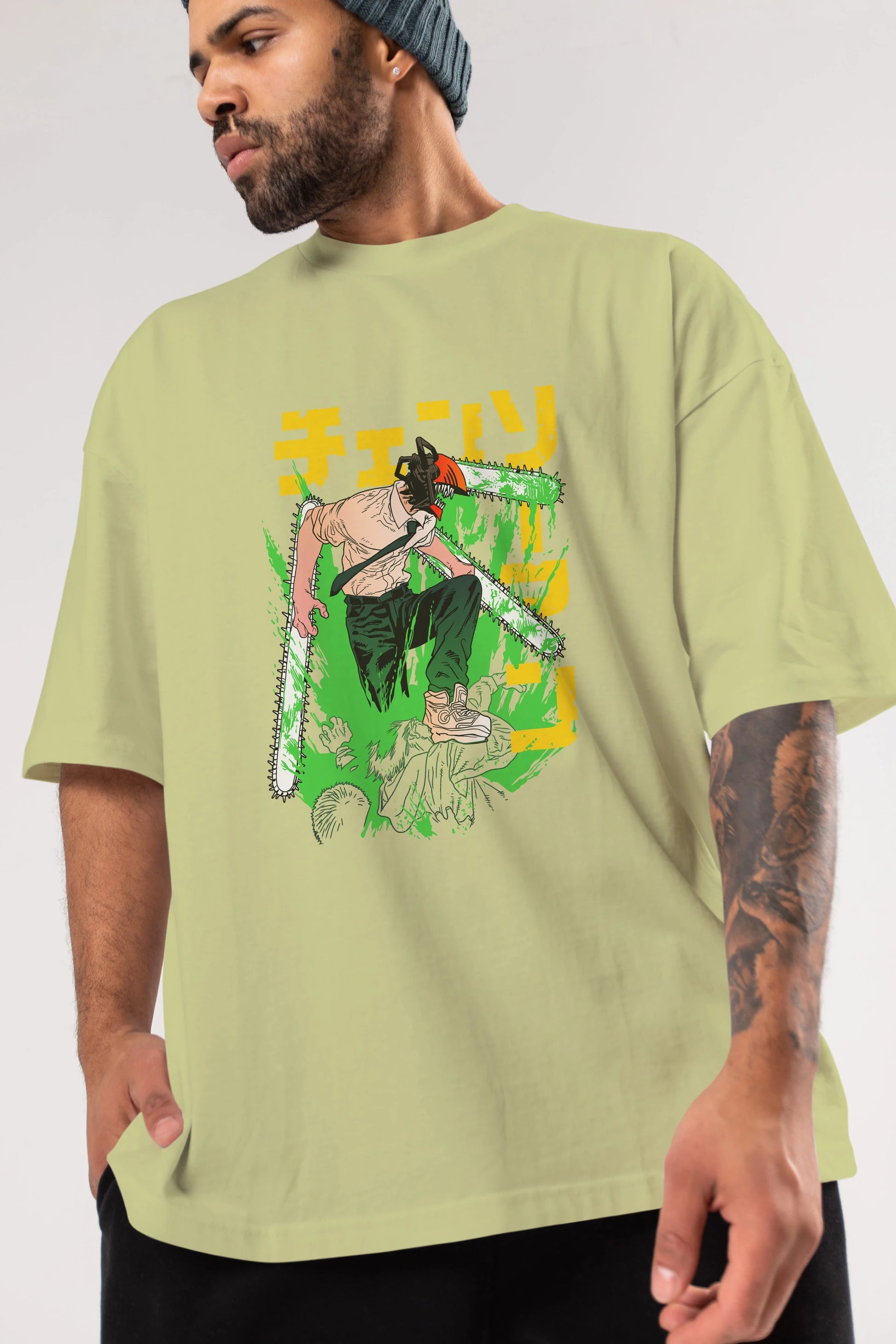 CHAINSAWMAN DENJI Anime Ön Baskılı Oversize t-shirt %100 pamuk Erkek Kadın Unisex