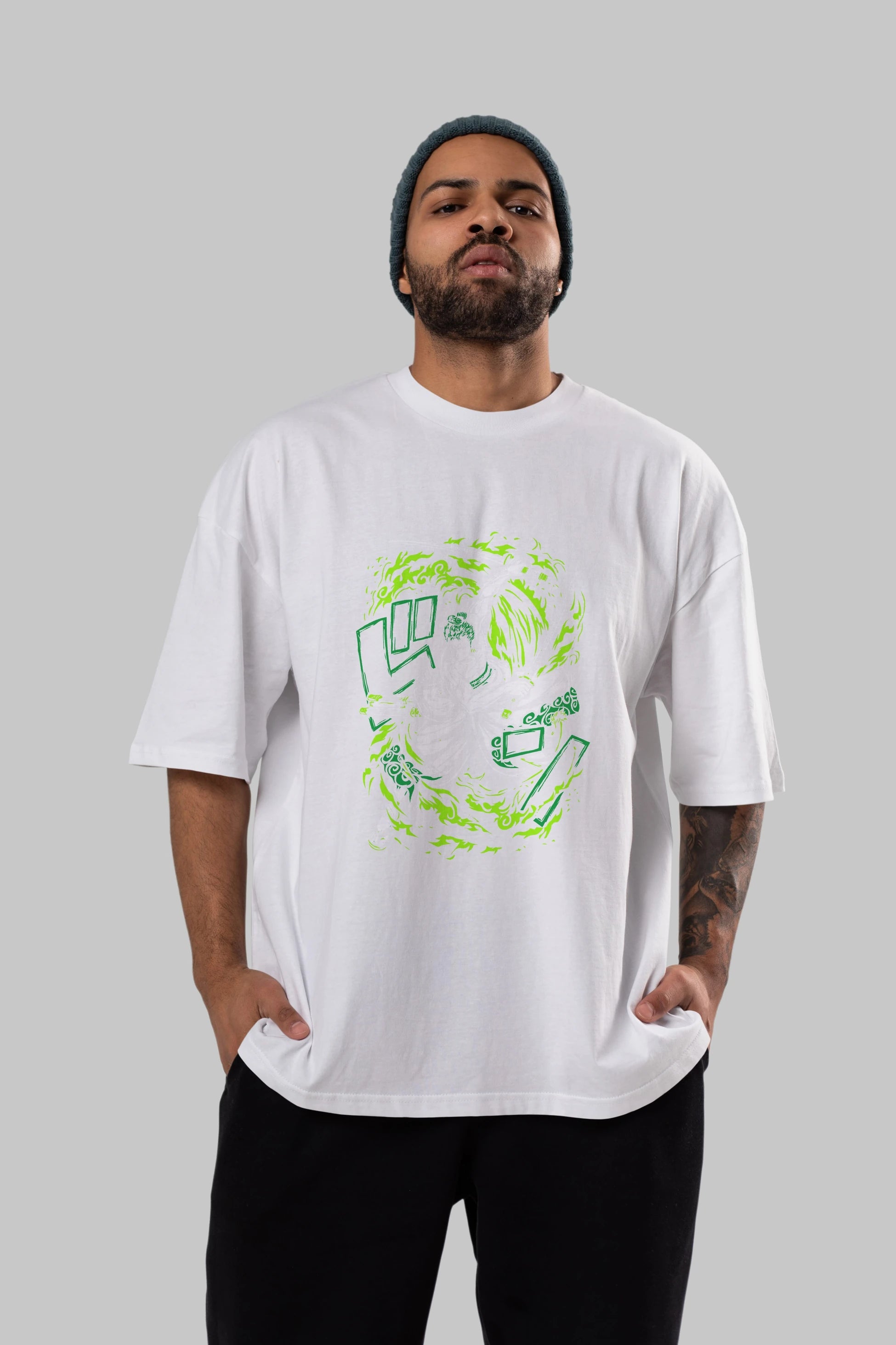 ZORO-ONE PIECE (2) Anime Ön Baskılı Oversize t-shirt %100 pamuk Erkek Kadın Unisex