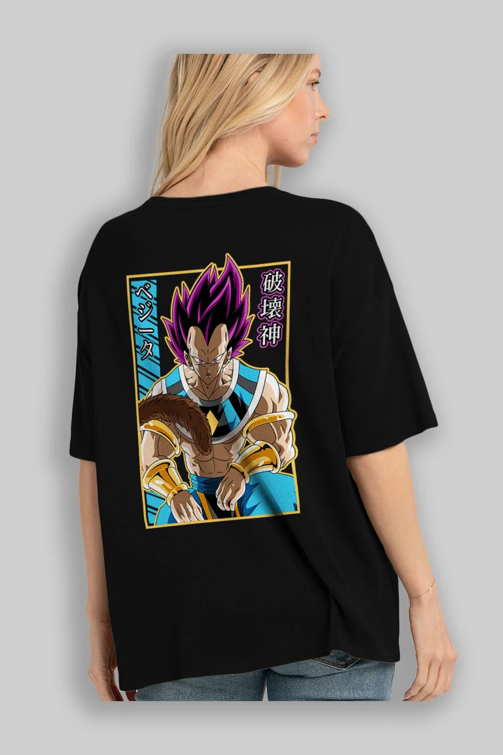 DragonBall VegetaHakaishin Anime Arka Baskılı Oversize t-shirt Erkek Kadın Unisex