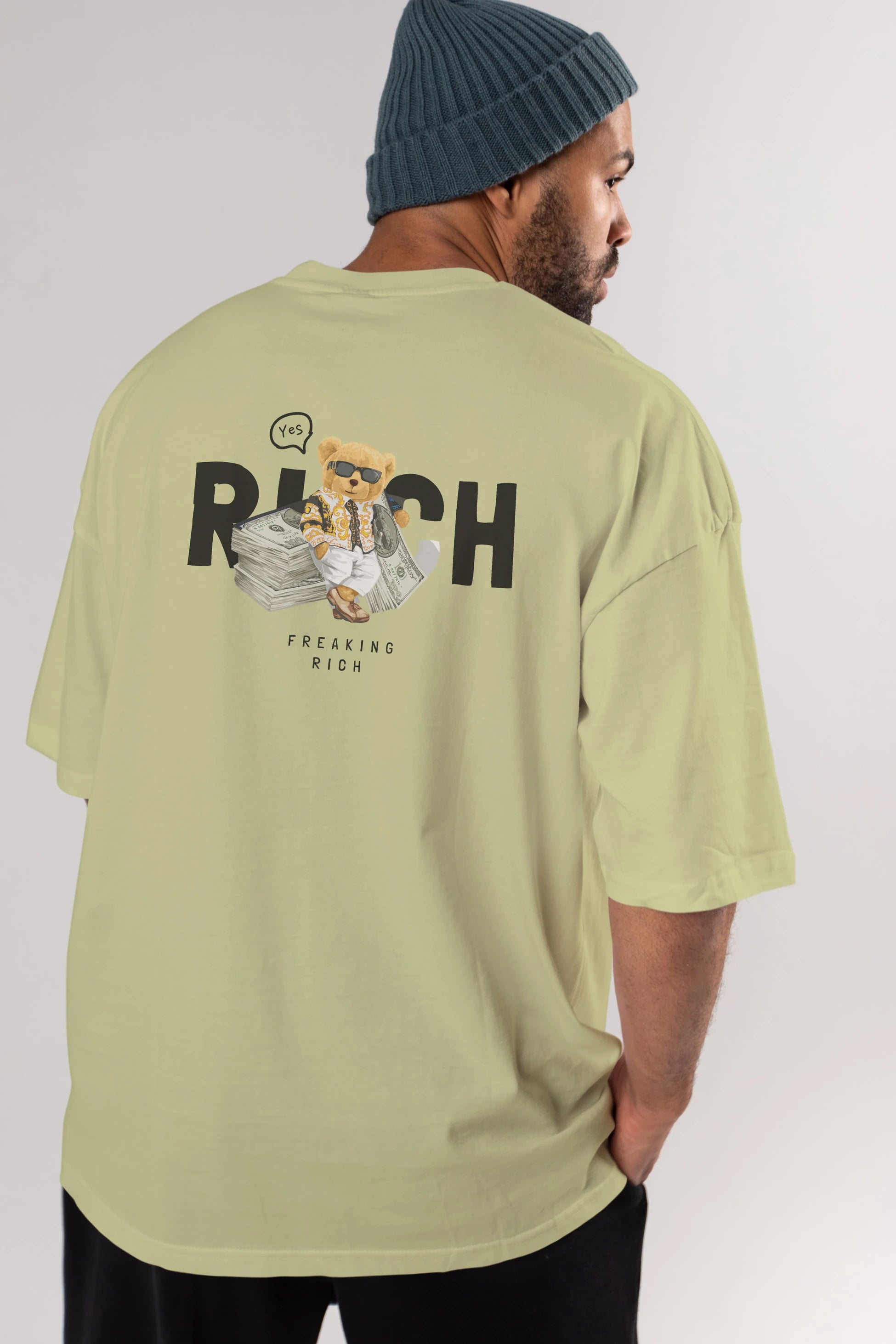 Teddy Bear Freakıng Rich Arka Baskılı Oversize t-shirt Erkek Kadın Unisex %100 Pamuk