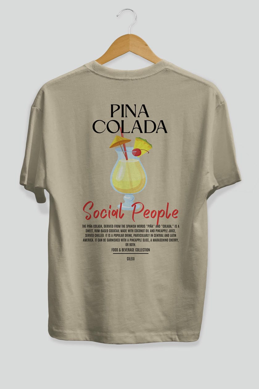 Pına Colada Kokteyl Serisi Baskılı Oversize t-shirt Erkek Kadın Unisex %100 Pamuk Bisiklet Yaka tişort