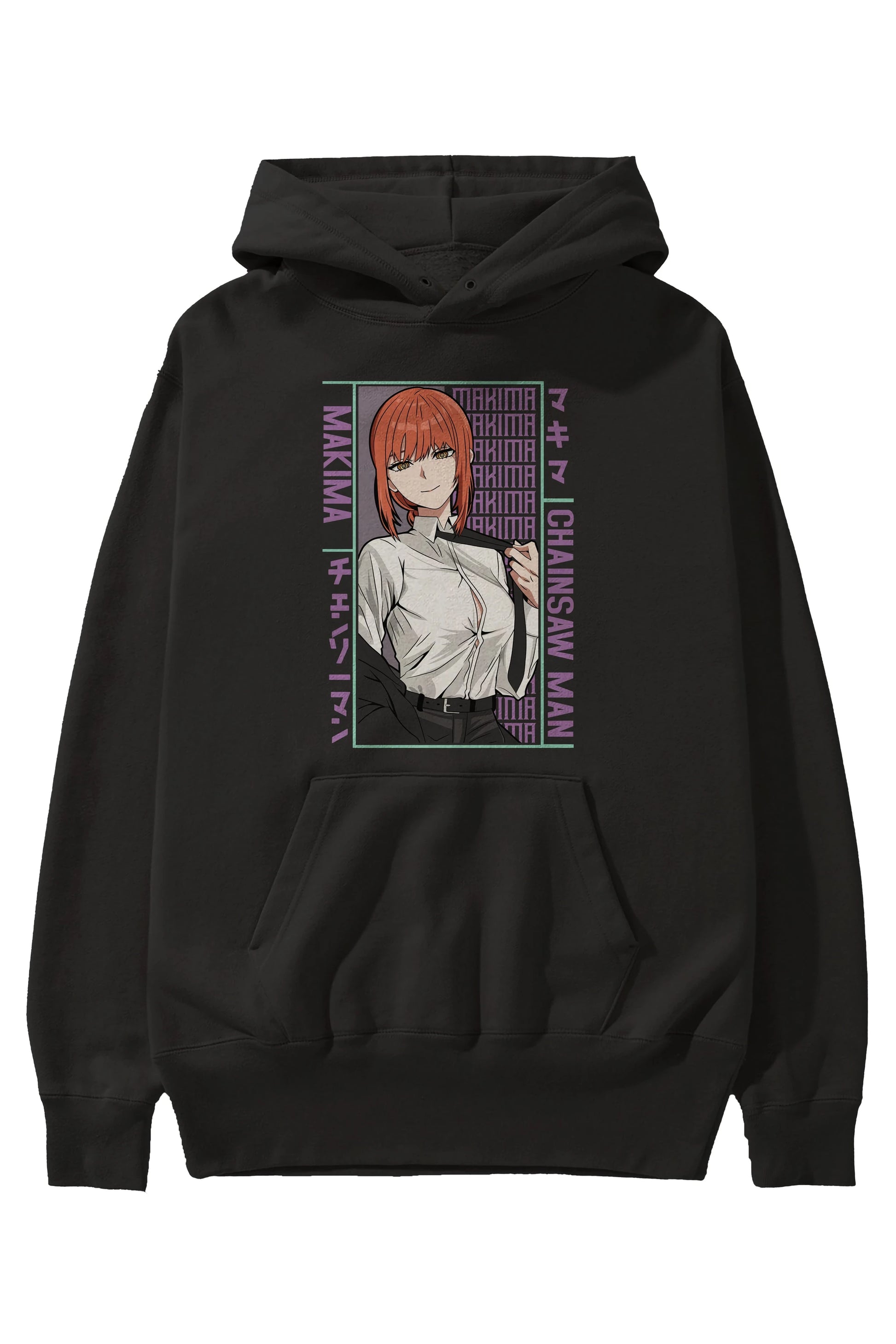 Makima Chain Saw Man Anime Ön Baskılı Hoodie Oversize Kapüşonlu Sweatshirt Erkek Kadın Unisex