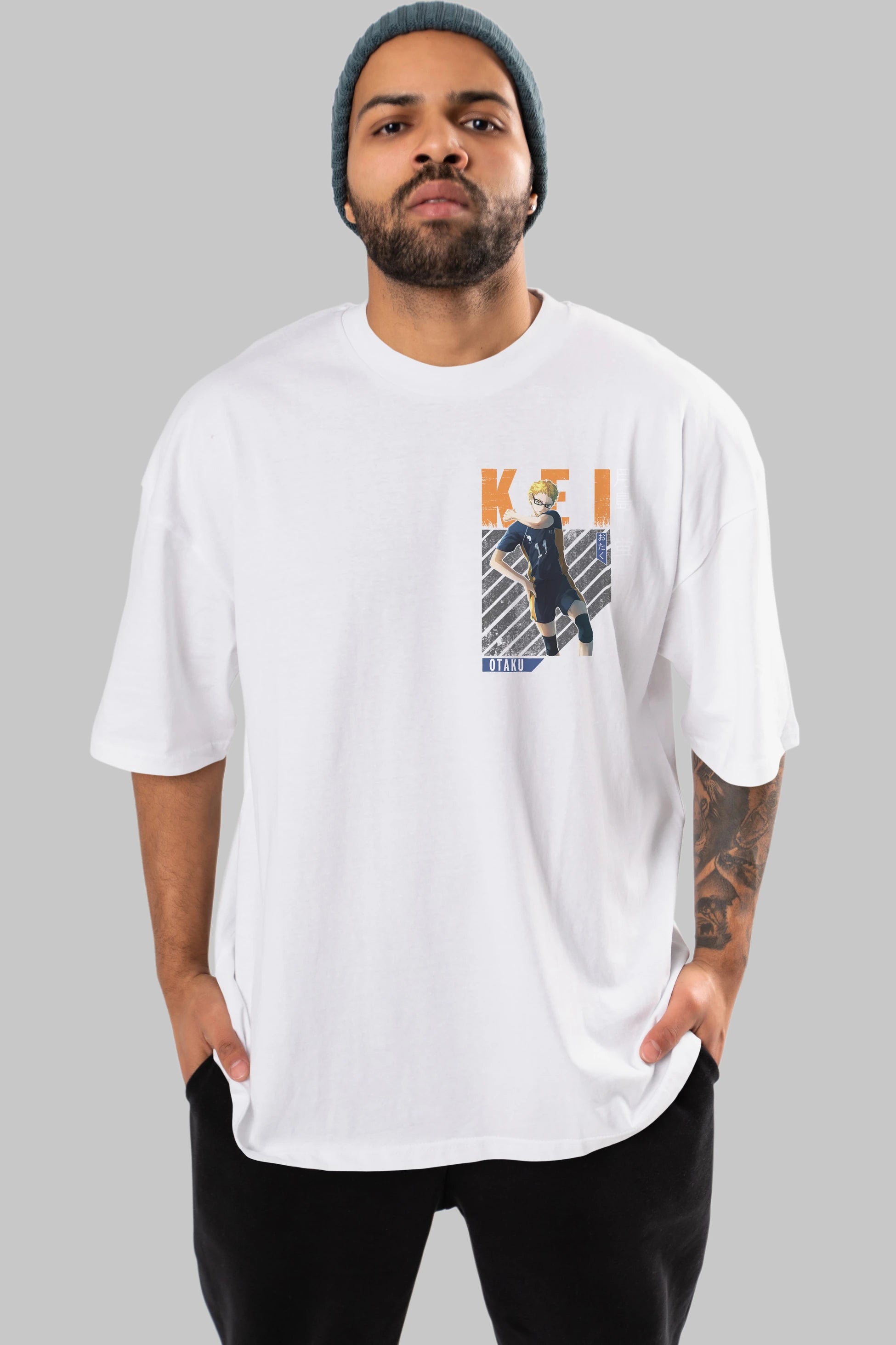 Kei Tsukishima 2 Ön Sol Baskılı Oversize t-shirt Erkek Kadın Unisex %100 Pamuk Bisiklet Yaka tişort